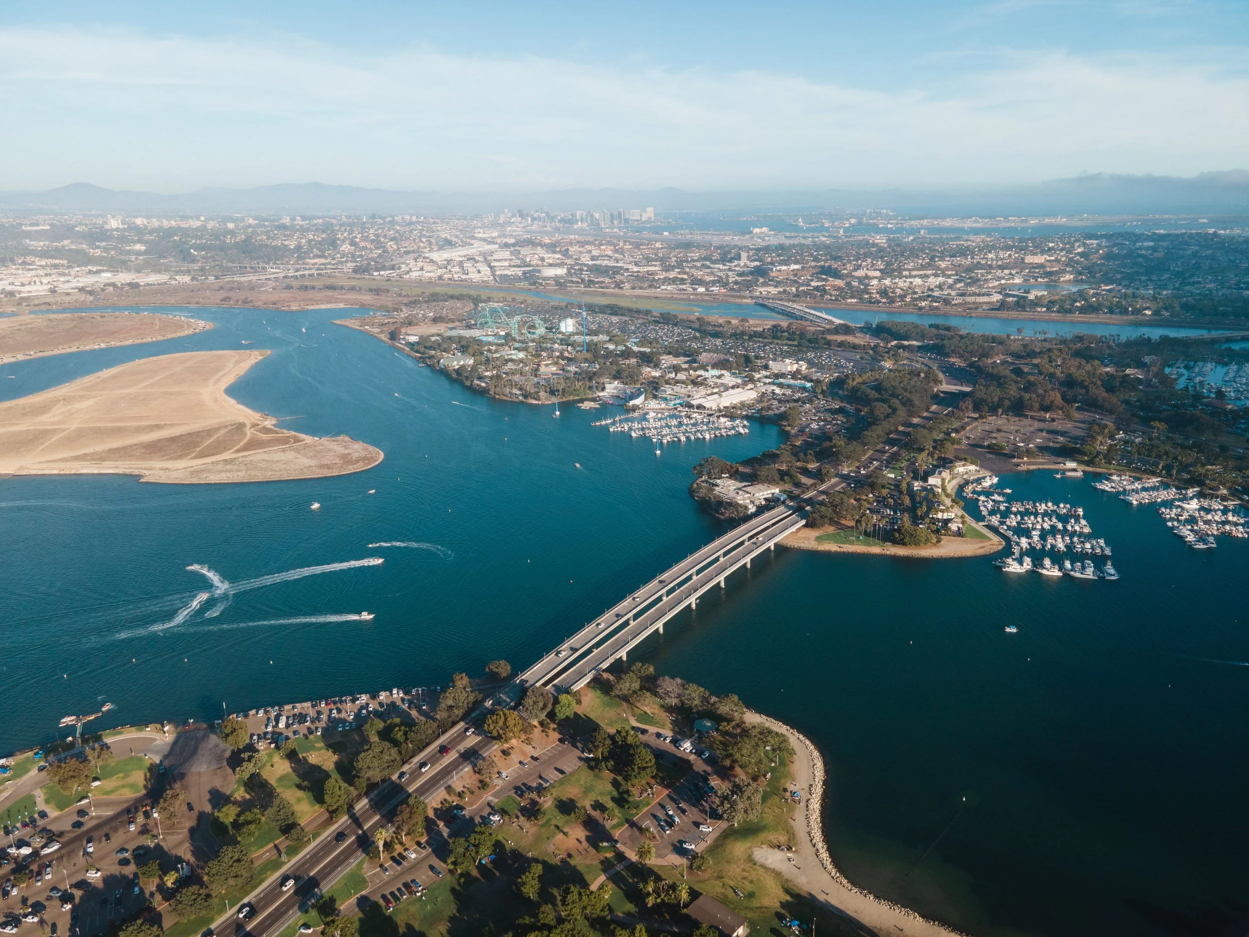 aerial view of mission bay and pacific ocean san diego california