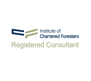 Logo for the Institute of Chartered Foresters, featuring stylized forest graphic and text 'Registered Consultant'.