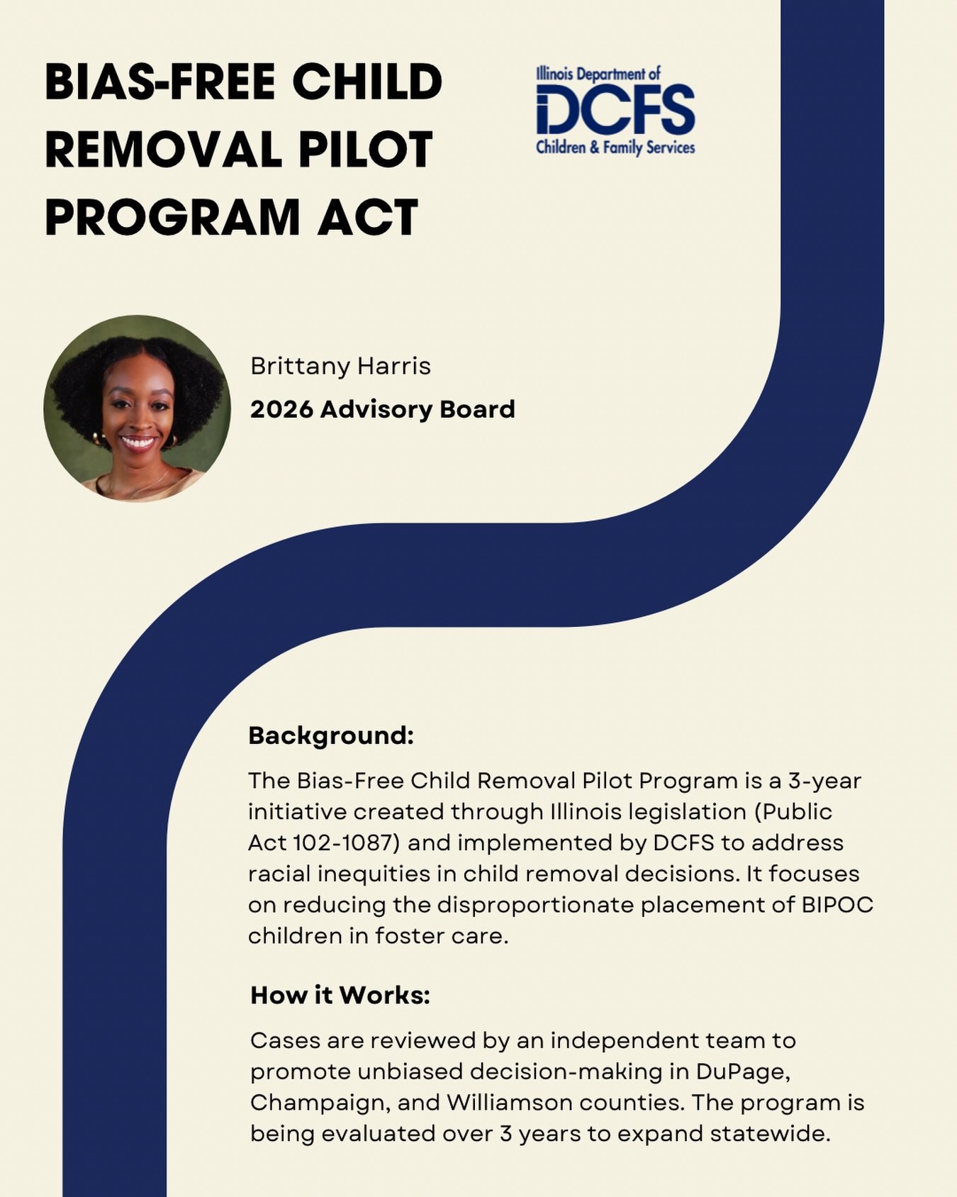 Grateful to begin my second year as an Advisory Board Member for the Bias-Free Child Removal Pilot Program in Illinois. 

In my role, I sit in on case reviews to make sure all identifying and potentially biased language, including age, race, and reli
