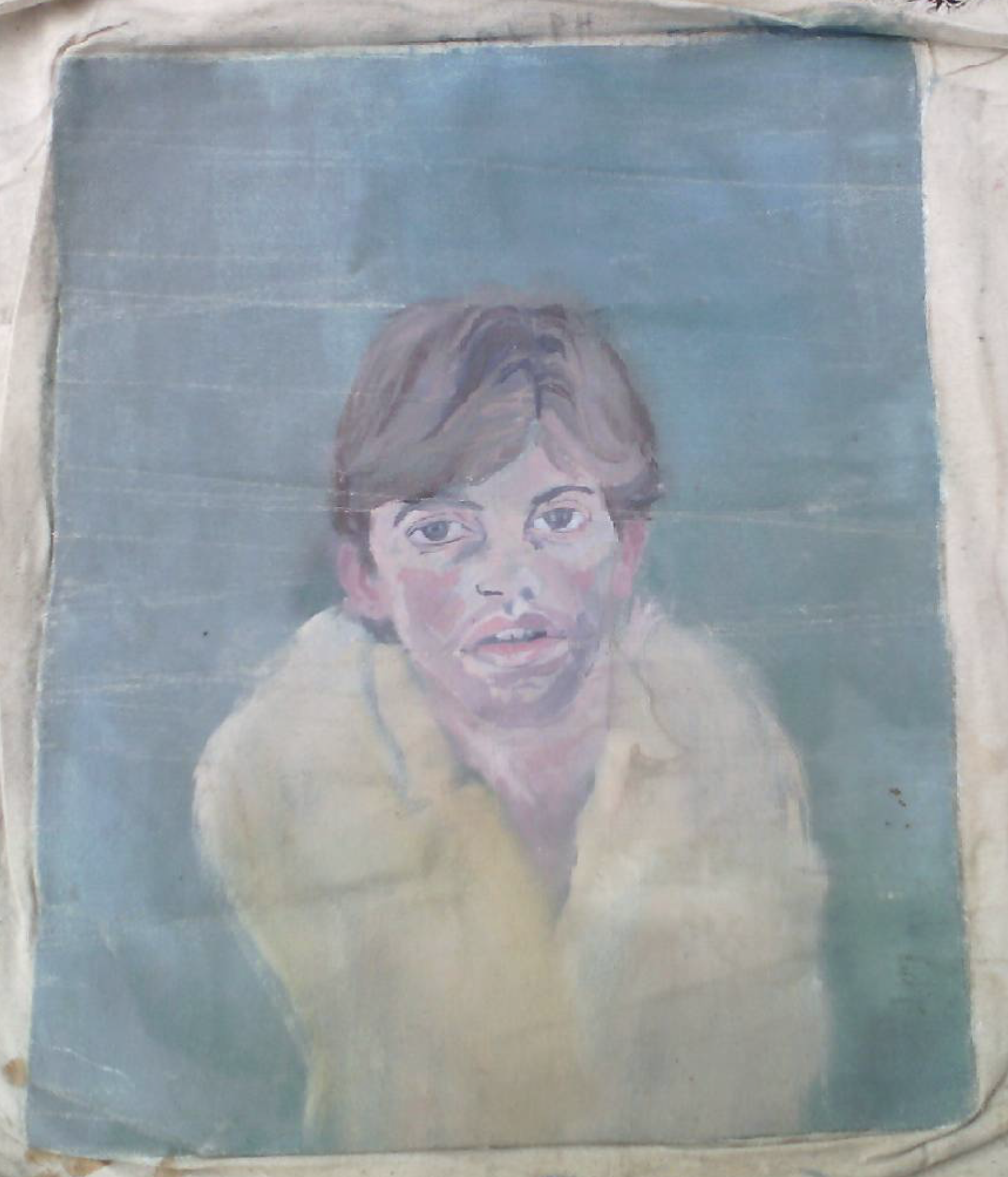 A painted portrait of a young boy with brown hair, big eyes, and wearing a light-colored shirt.