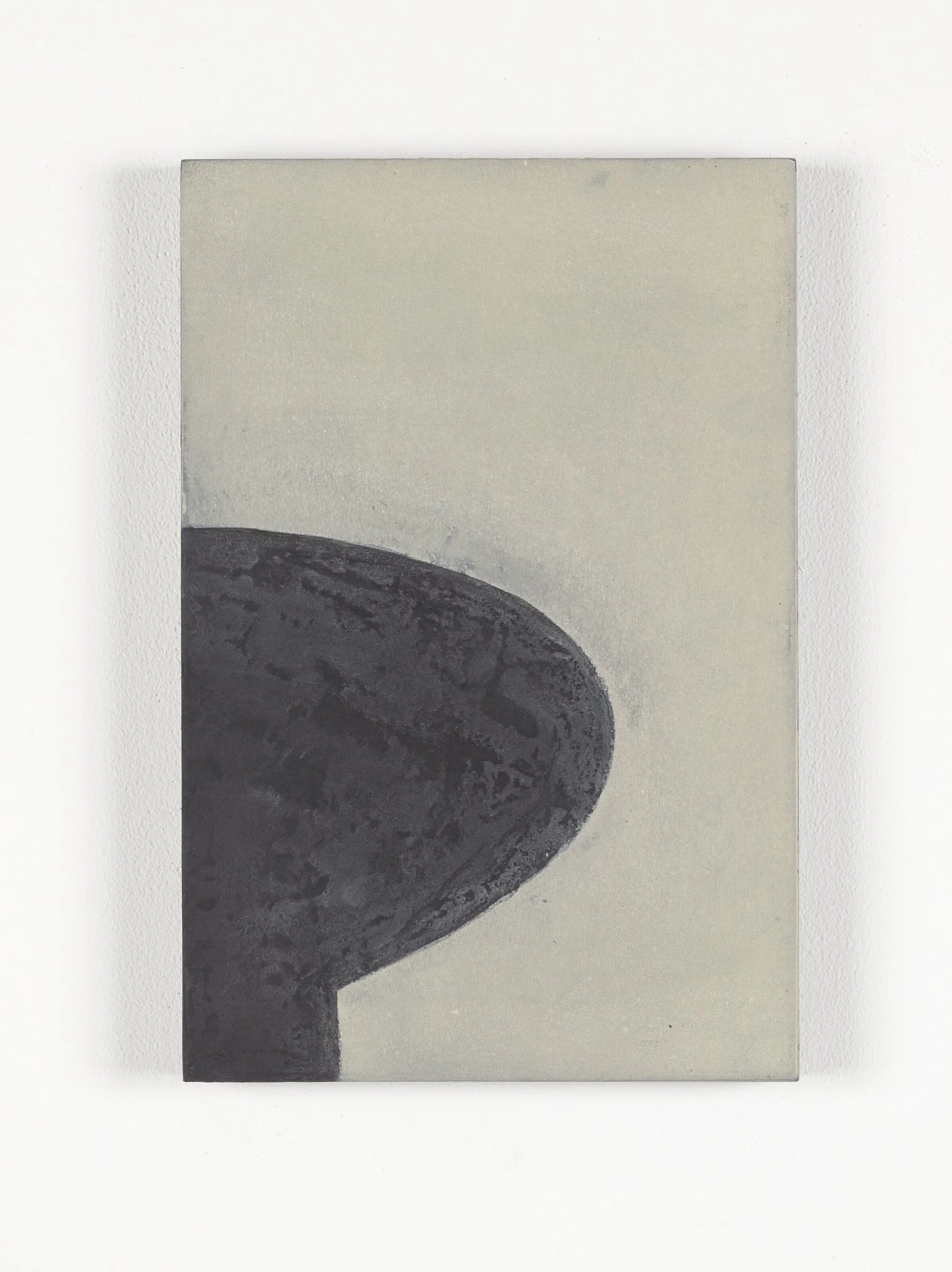 Minimalist abstract painting by Ekaterina Galera, combining charcoal and mineral textures with a neutral palette, organic forms and a strong focus on material and space.