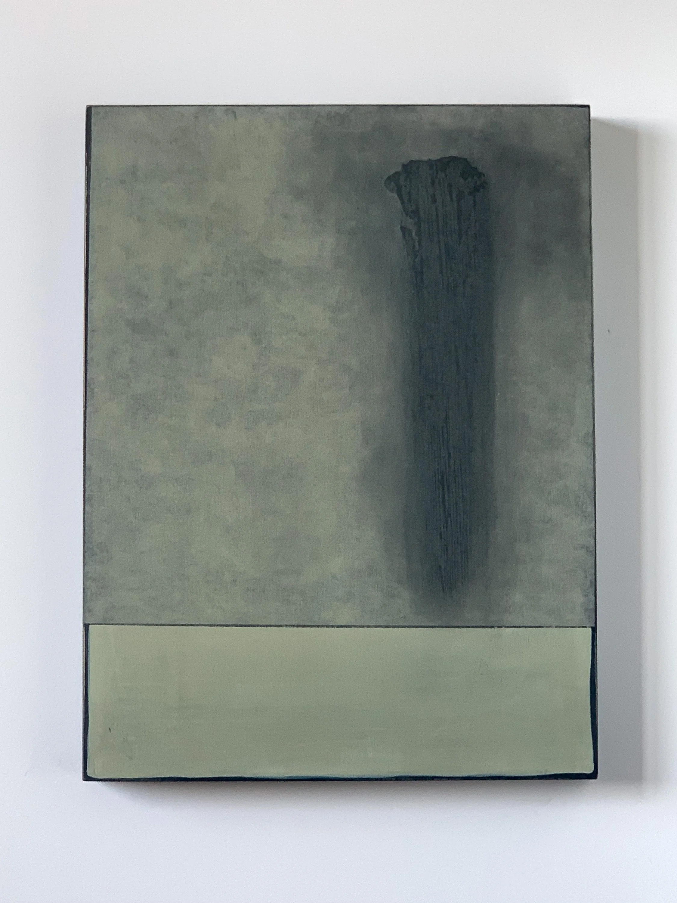 Minimalist abstract painting by Ekaterina Galera, combining layered mineral textures, muted tones and a neutral palette with a focus on material, surface and space.
