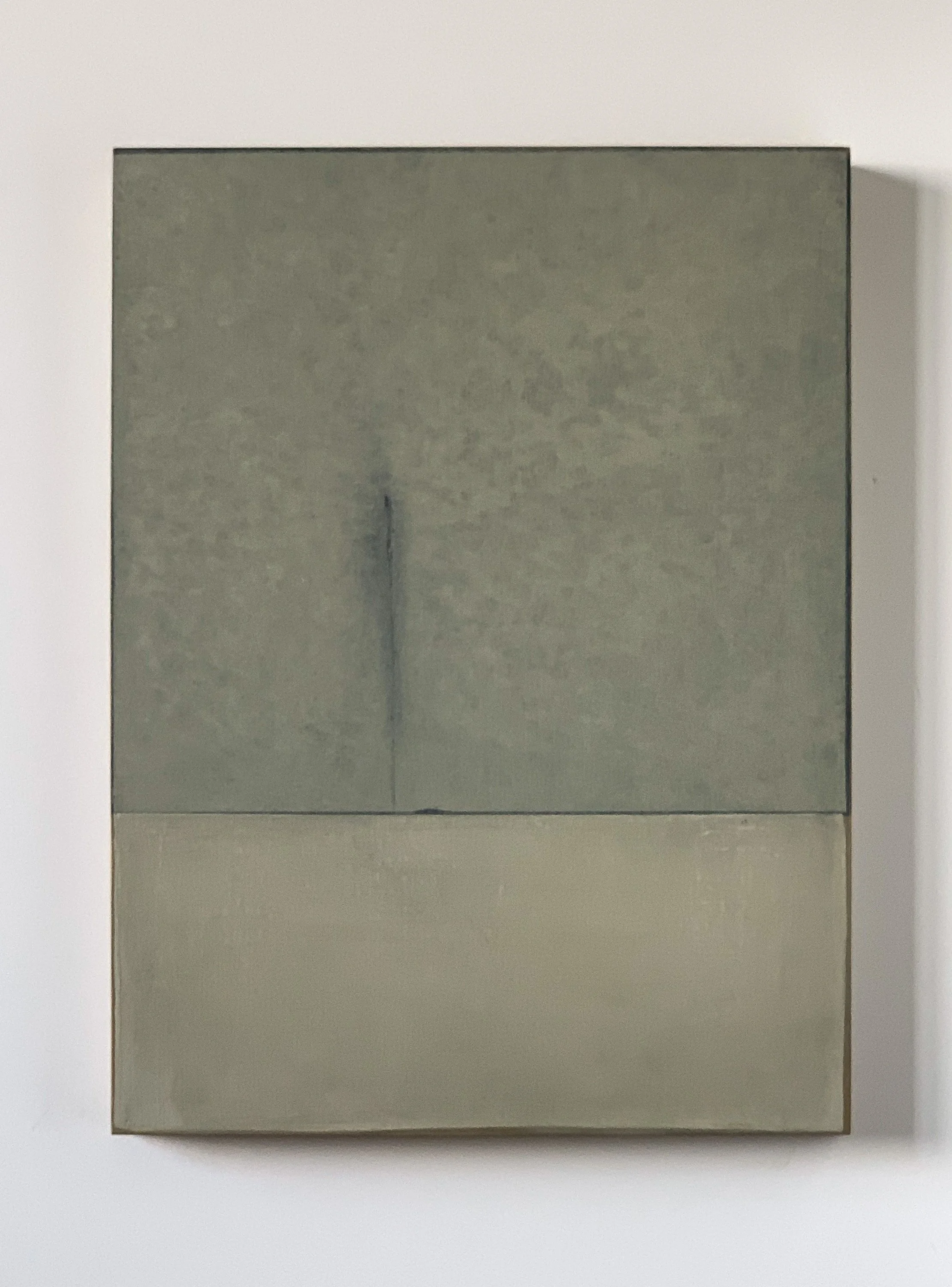 Minimalist abstract painting by Ekaterina Galera, combining layered mineral textures, muted tones and a neutral palette with a focus on material, surface and space.