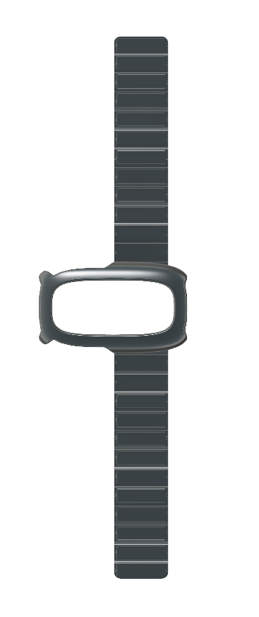 A black fitness tracker with a rectangular display and an adjustable strap.