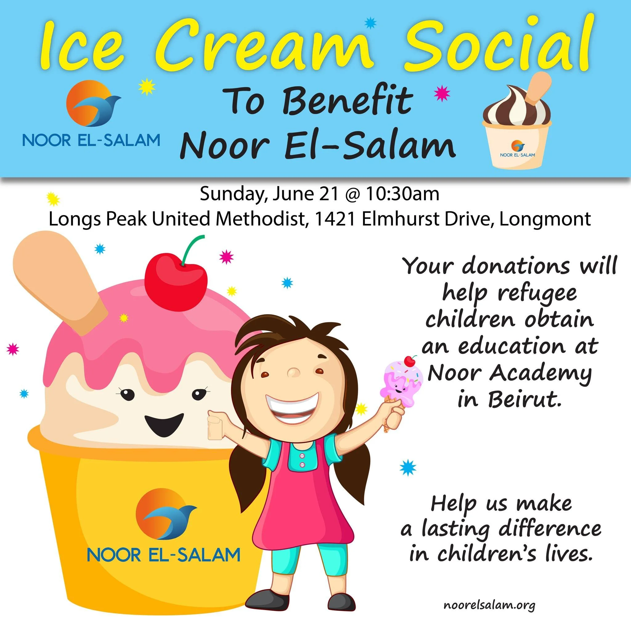 Treat your Dad to ice cream and help our students!  #noorelsalam #happinessisicecream #welovedads #educationforall