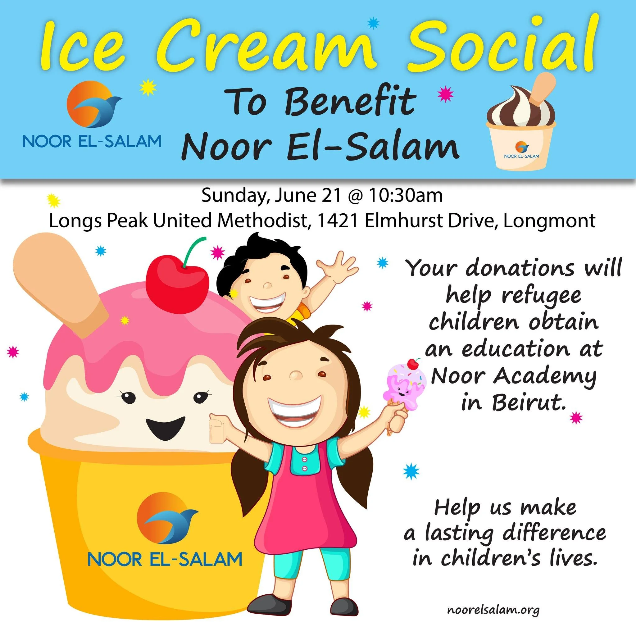 We all scream for ice cream!  Make a difference in the world by helping refugee children!  #refugeecrisis #lebanonstrong #noorelsalam
