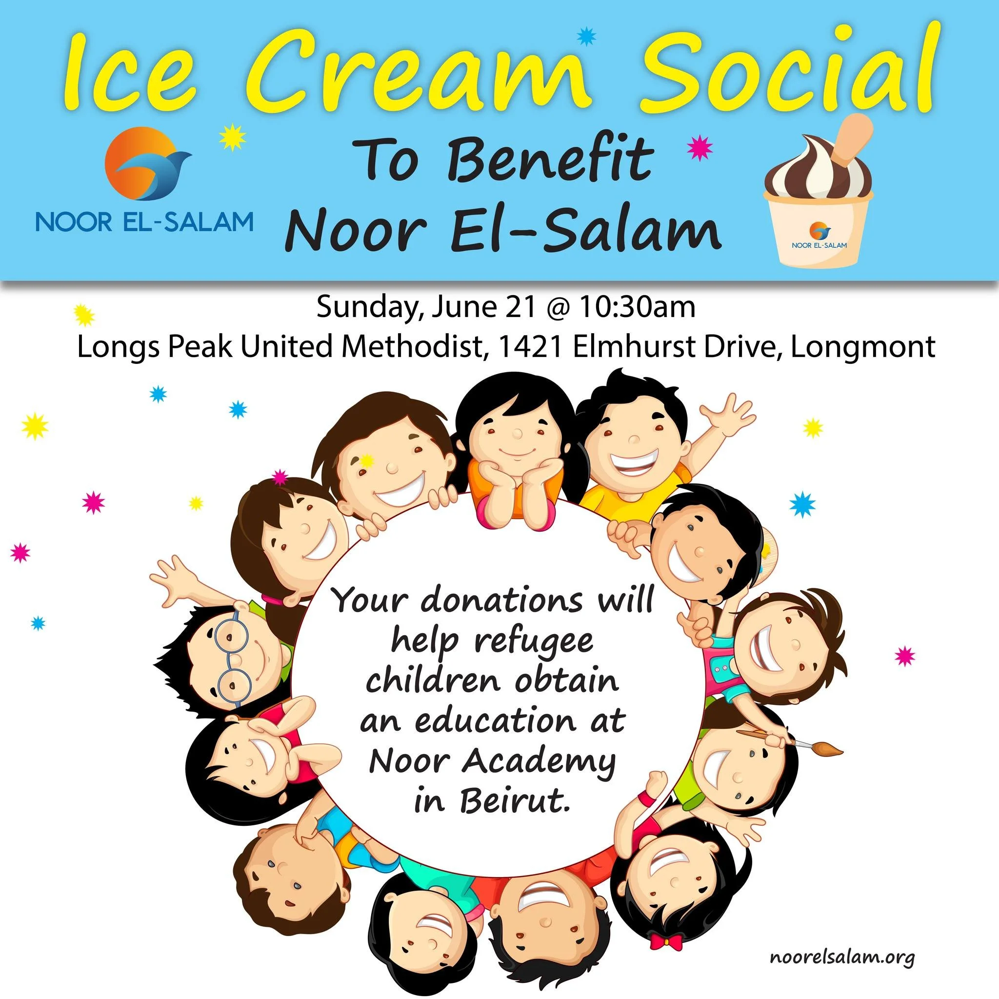 We've set the table for your ice cream feast!  Join us on Father's Day!  Support a good cause and have fun!  #goodworksmakeadifference  #noorelsalam #studentsarethebestpart