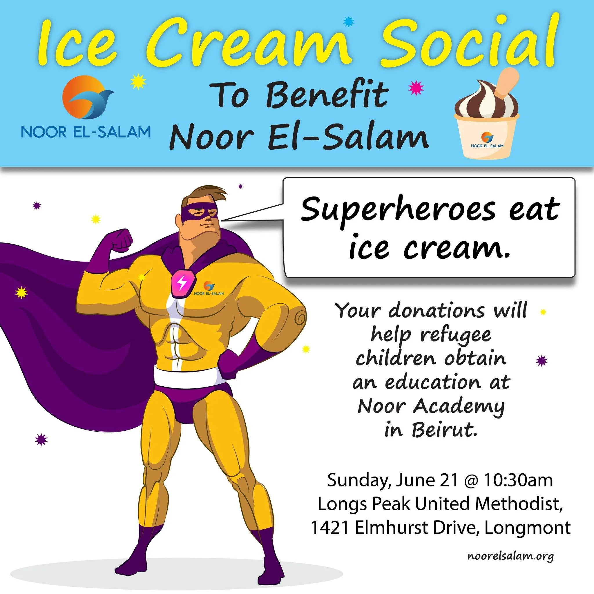 Come to the Father's Day Ice Cream Social and treat your Super Hero to a scoop!  #ScoopOfTheDay #IceCreamisGoodForYou #LebanonStrong #noorelsalam