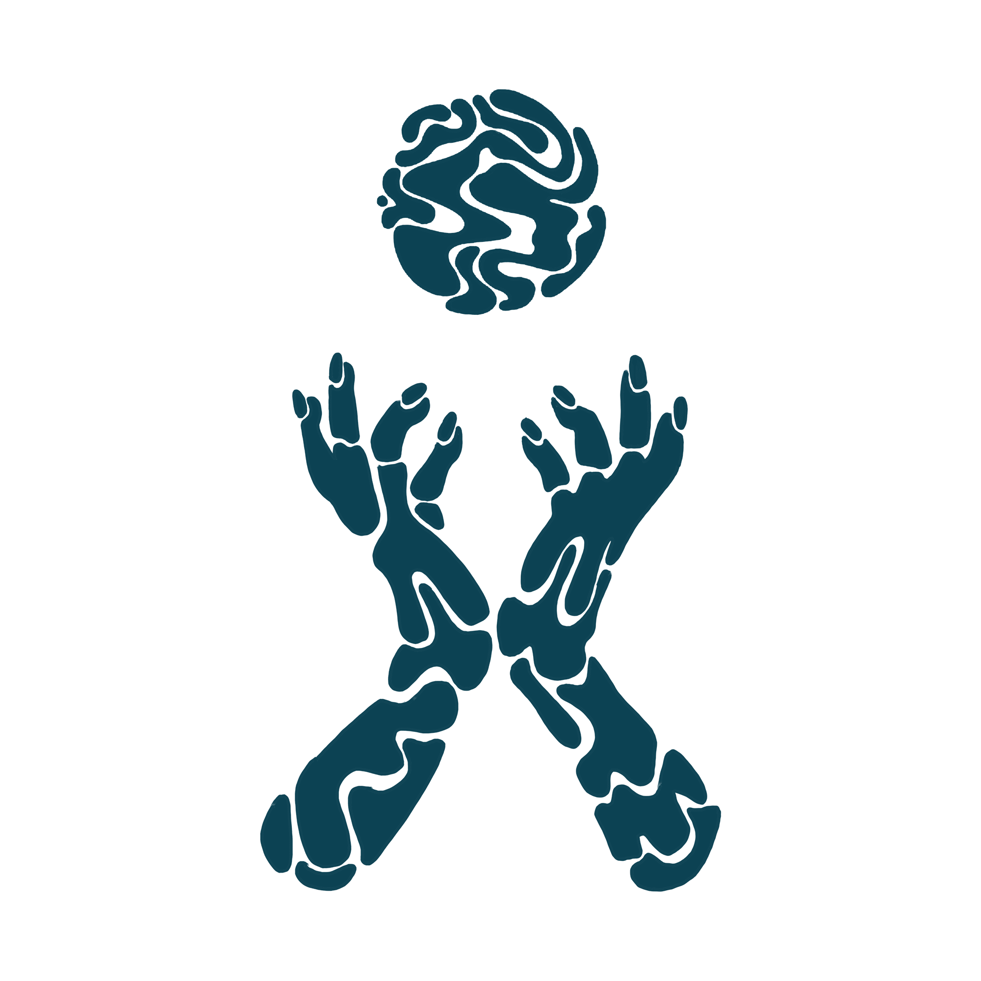 Dark blue illustration of two hands holding a sphere