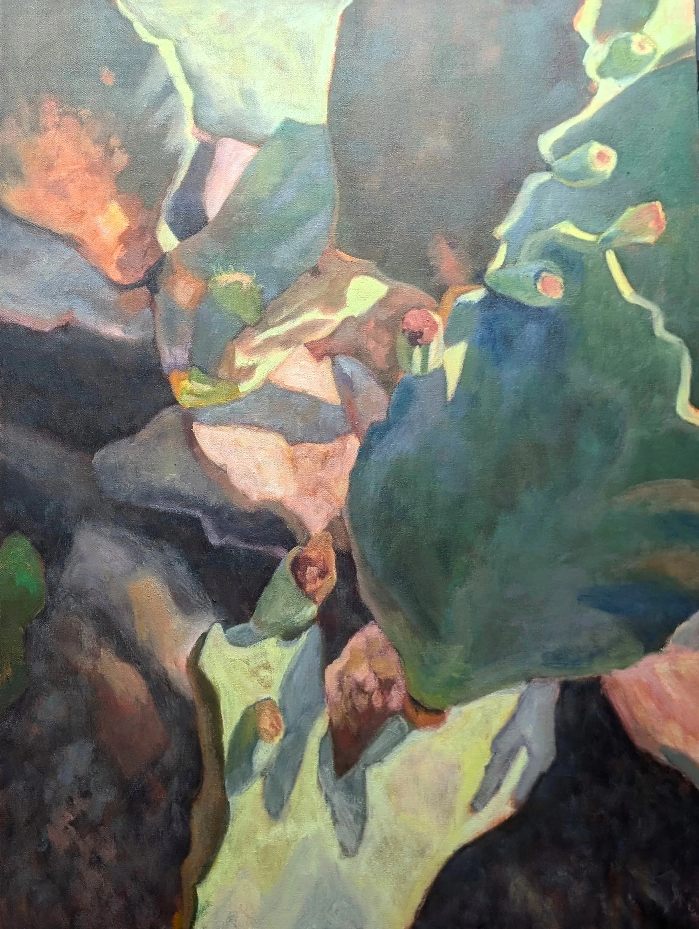 Lit Cactus Paddles 40" x 30"  Oil on Cactus