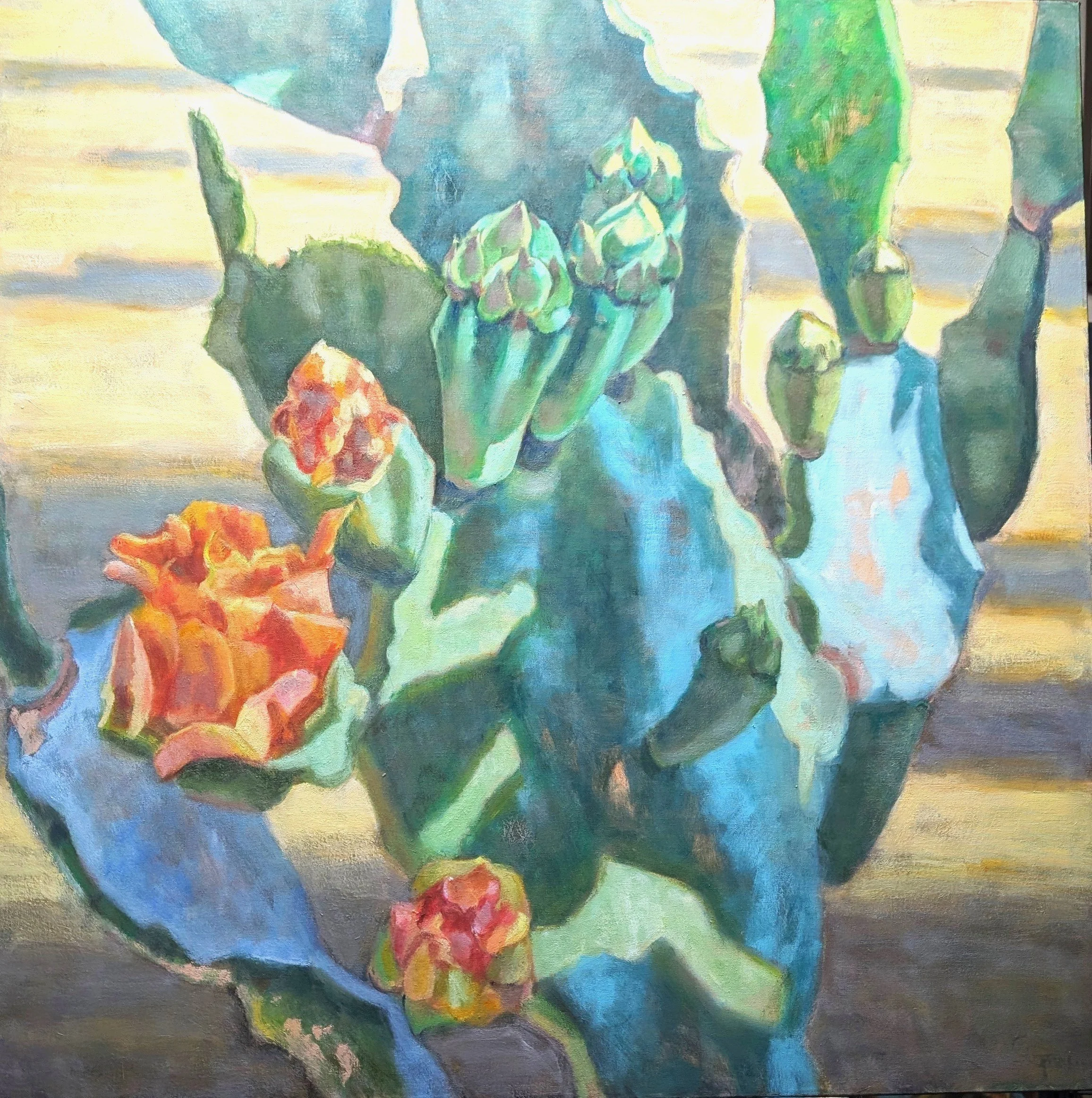 Spring Cactus Blooms 40" x 40" Oil on Canvas