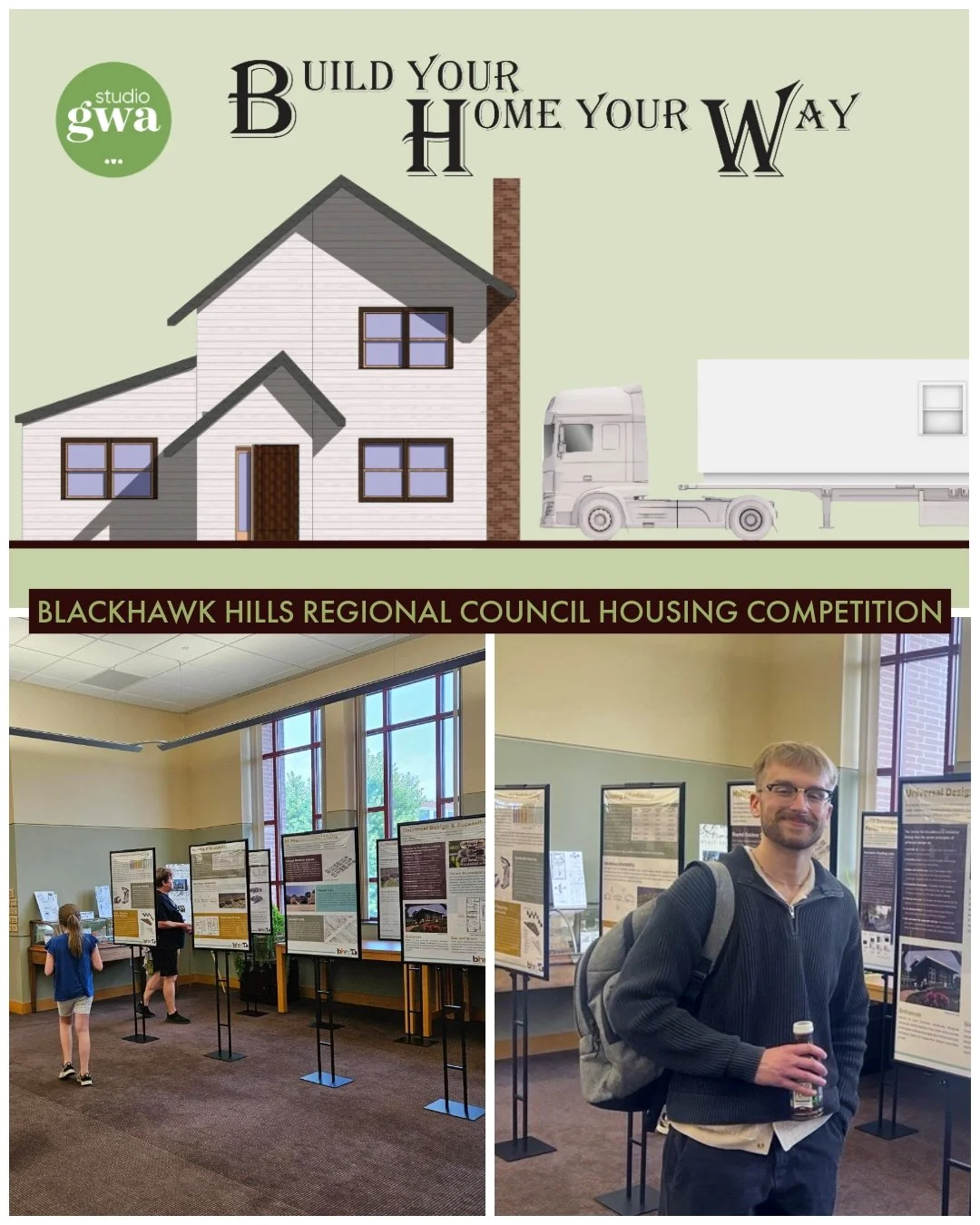 Last week, Principal Jennifer Spencer and Designer James Chustak visited one of the Blackhawk Hills Regional Council Housing Design Competition exhibitions in Freeport to see the innovative ideas on display and engage with the conversation around hou