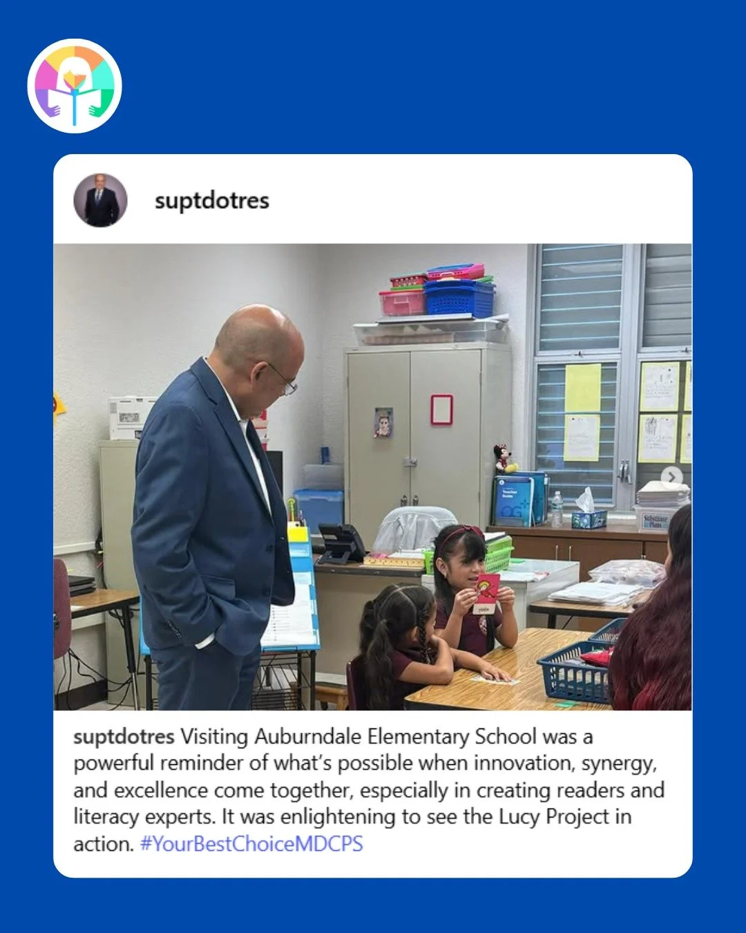 It was exciting to see Superintendent @suptdotres highlight @auburndale_elementary, one of the amazing Miami-Dade schools we’re proud to support! @miamischools @aubpta 
We’re thrilled to have The Lucy Project Learning Specialists working