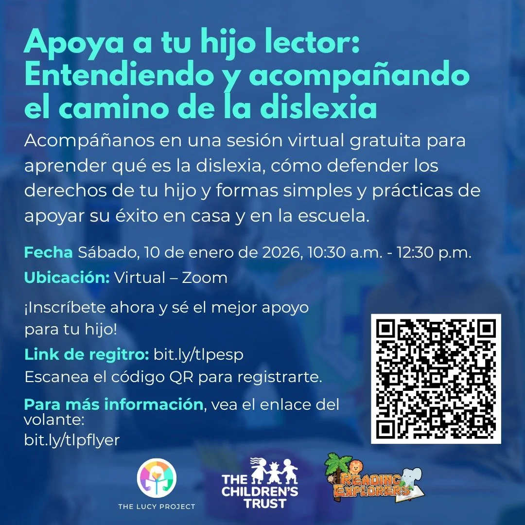 Padres, &iexcl;estamos aqu&iacute; para ayudarles a apoyar el aprendizaje de la lectura de su hijo!

Si su hijo tiene dificultades para leer, no est&aacute;n solos y hay maneras en las que pueden marcar la diferencia. Estamos organizando dos sesiones