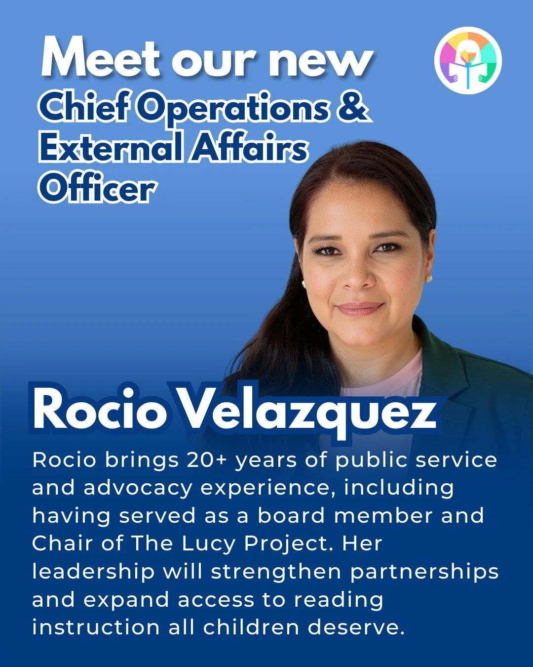 Please join us in welcoming Rocio Velazquez to her new role as Chief Operations &amp; External Affairs Officer at The Lucy Project! 

Rocio brings over 20 years of public service and advocacy experience, and we are especially proud that she has alrea