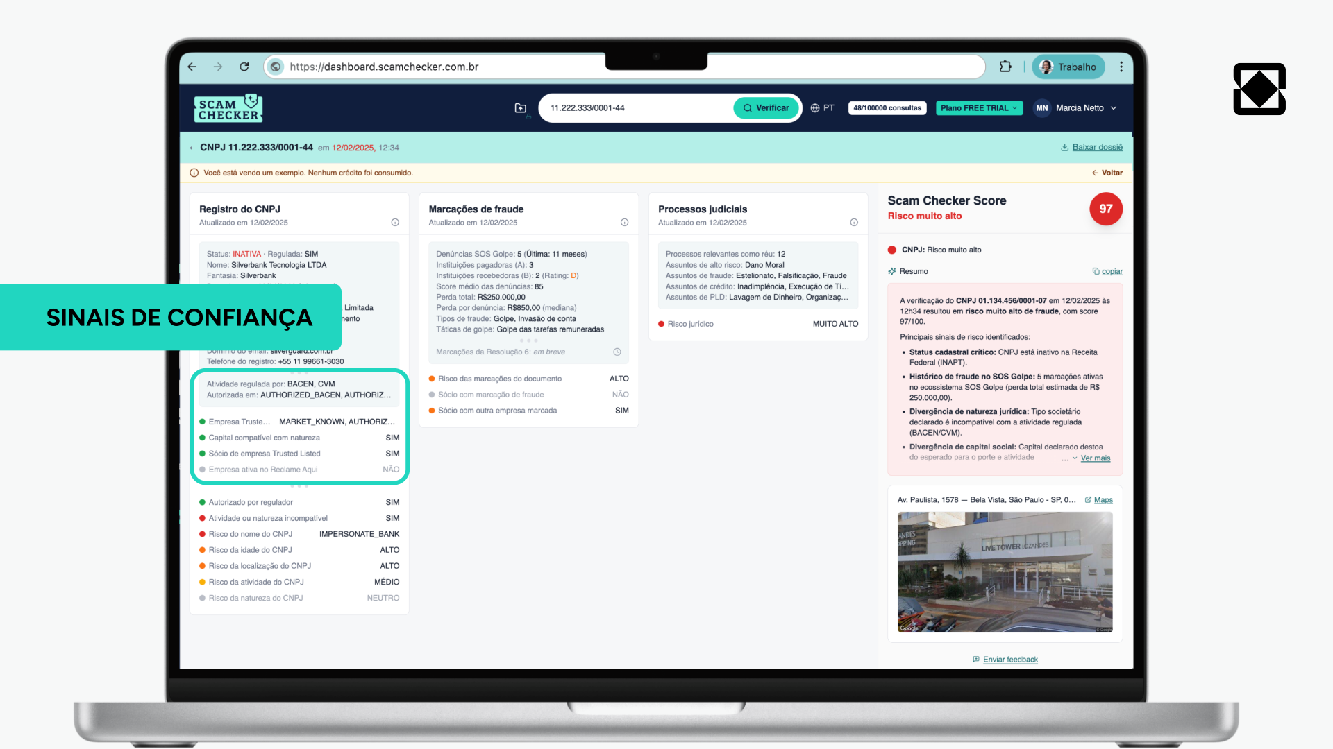 Scam Checker — CNPJ sinais de confiança