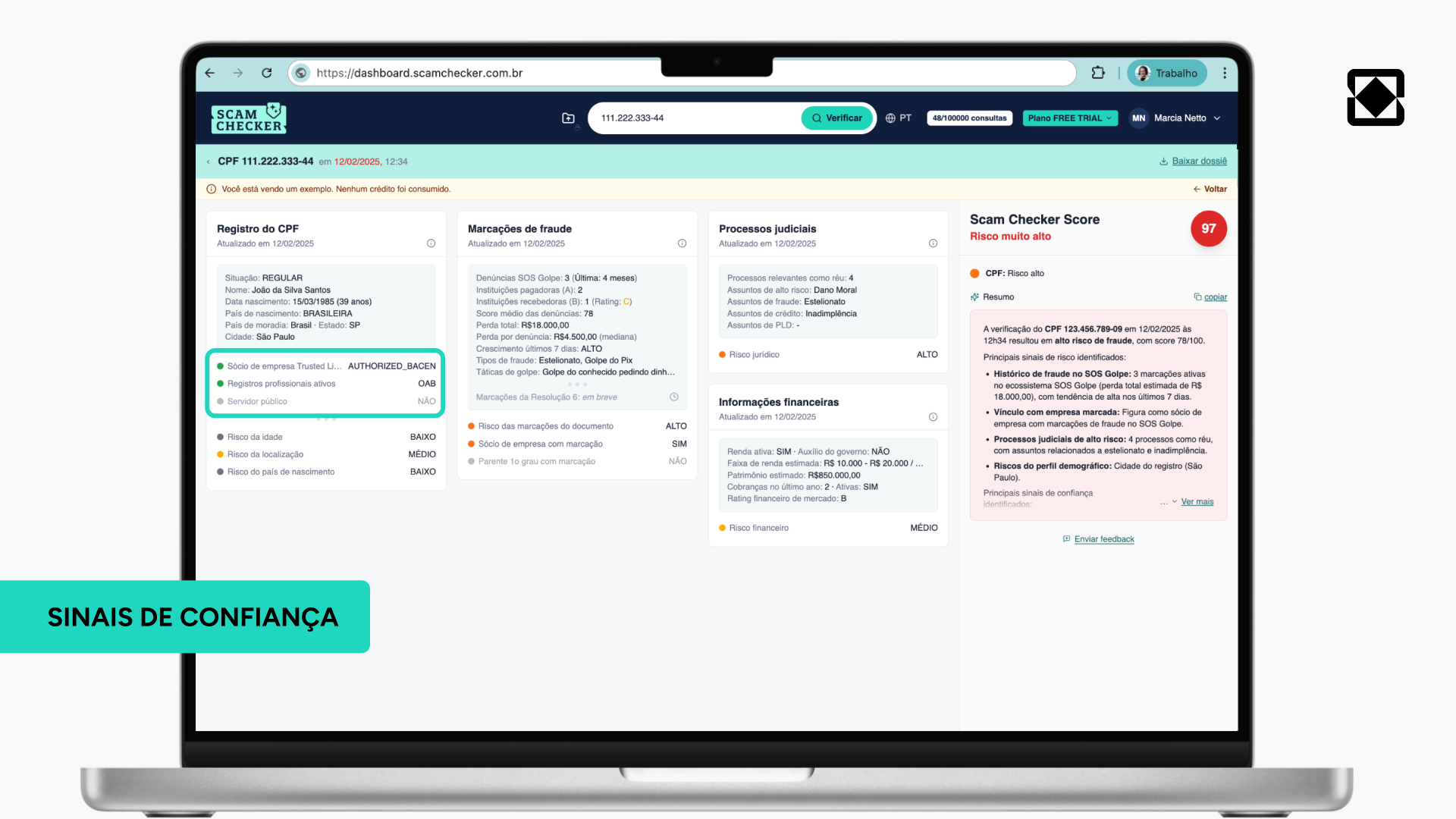 Scam Checker — CPF sinais de confiança