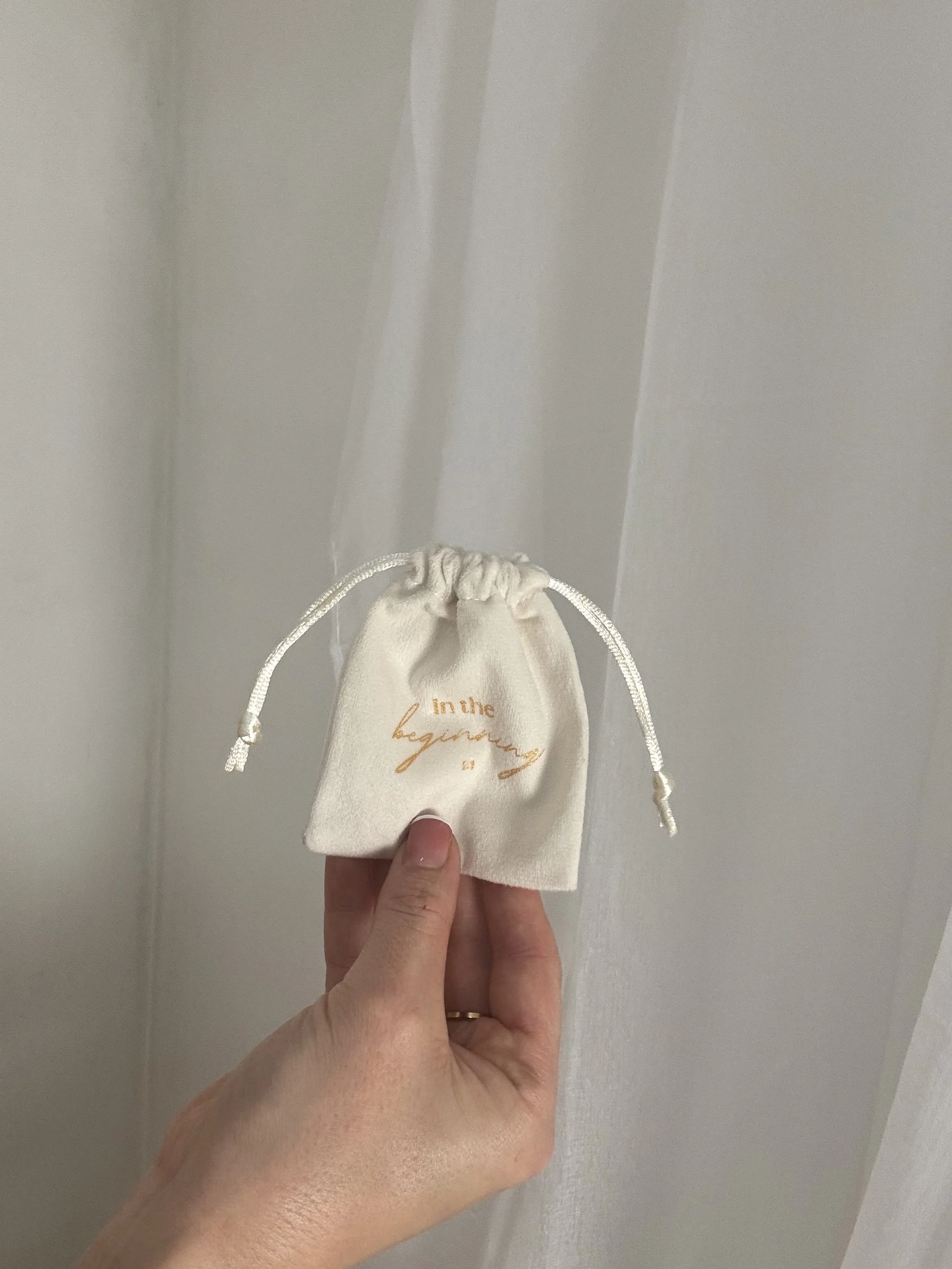 In the beginning draw string bags