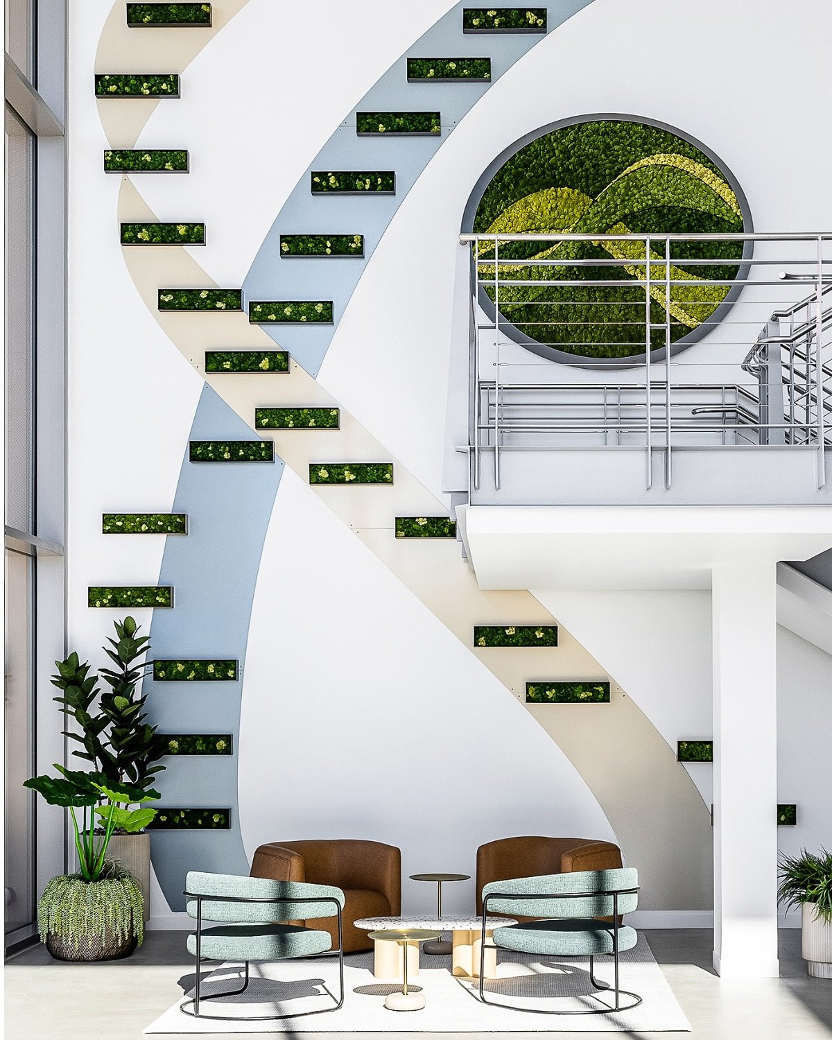 This installation in La Jolla pulls straight from CRISPR and gene editing &mdash; aluminum ribbons twist like a double helix, with moss-packed planter boxes cutting through the structure like Cas9 in action.

It&rsquo;s part sculpture, part science f
