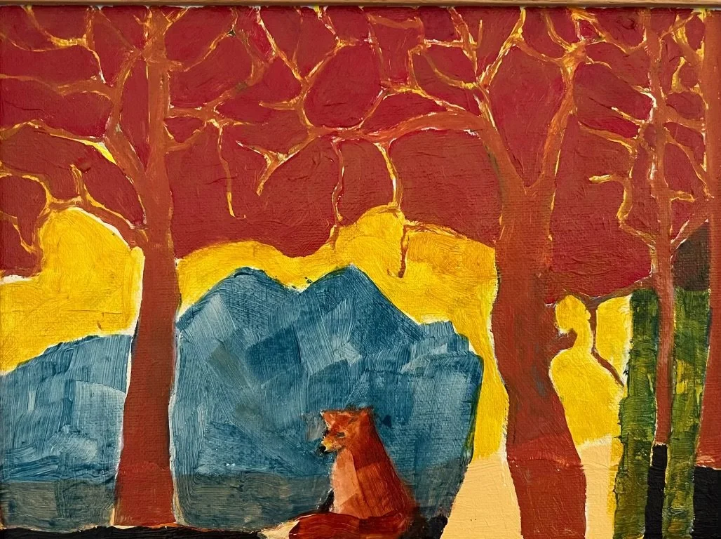 Fox by the trees-12x9, acrylic, $450