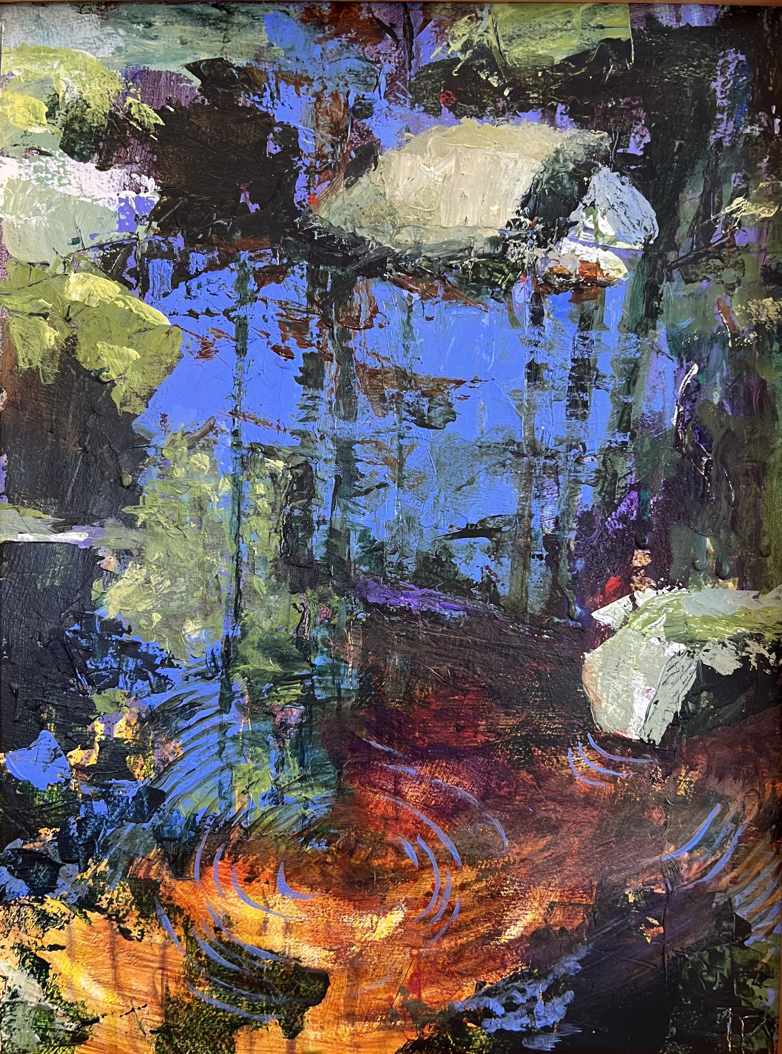 Stream in Spring-11x16, Acrylic on paper framed, $650