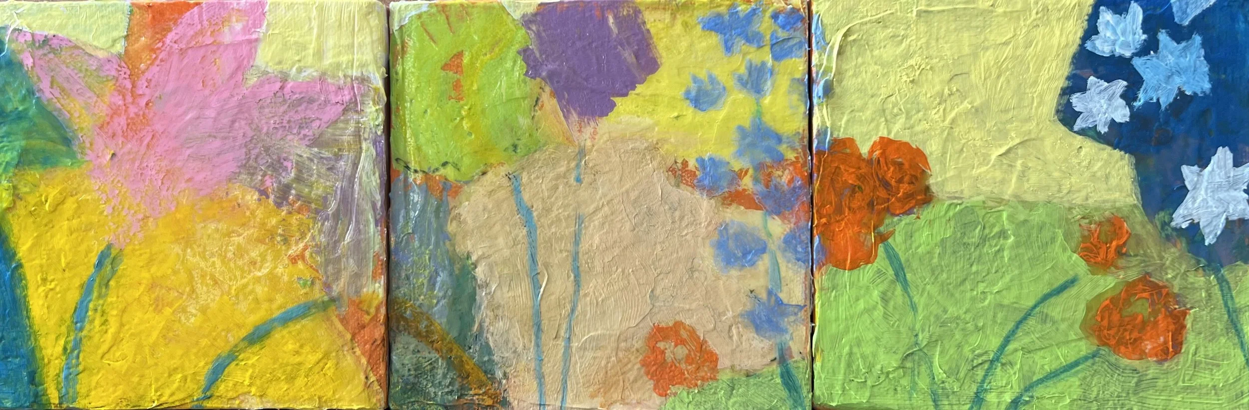 Flower tryptich, 15x5 framed,Acrylic $250