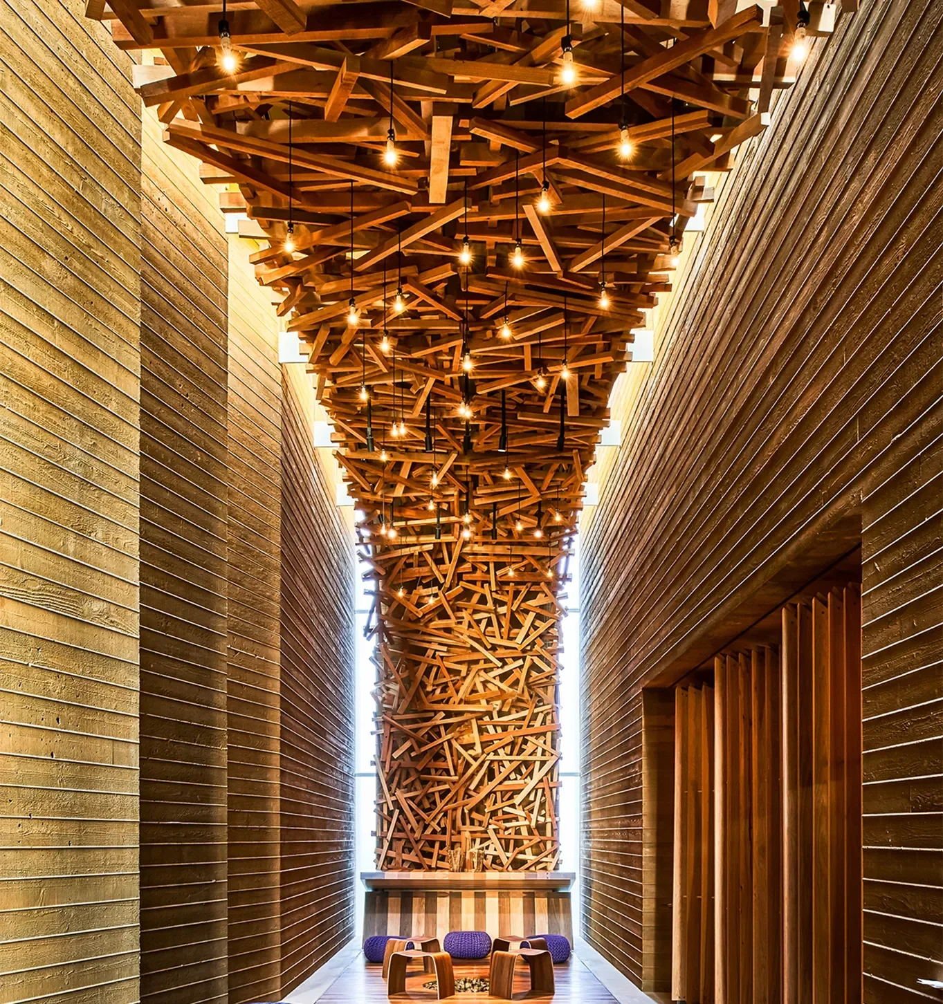 Prescott Chapel slatted wood ceiling and screens, se architectural feature fabrication.