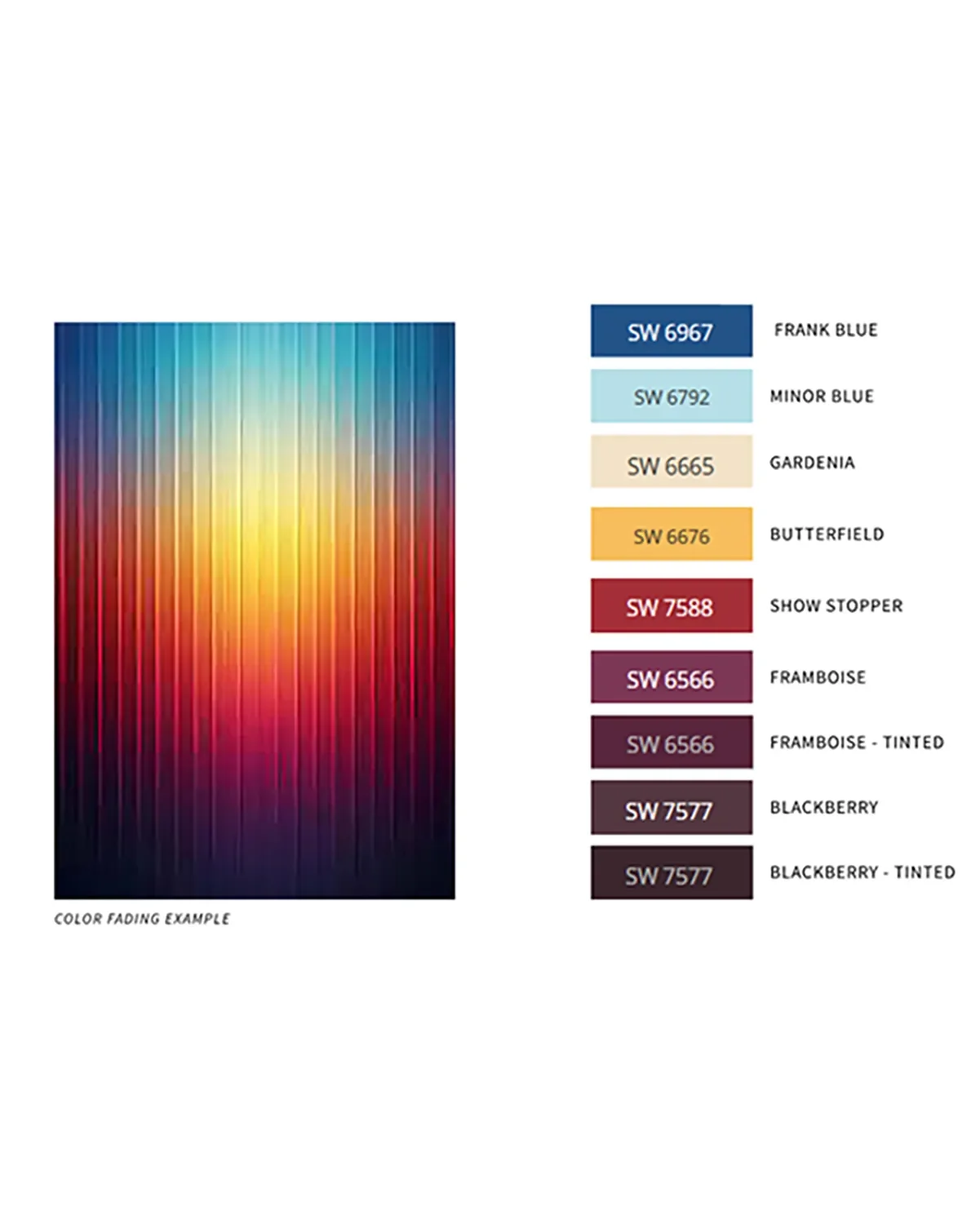 Digital color mixing study board with a gradient sample and nine numbered paint swatches