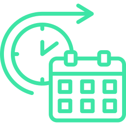 Green clock and calendar icon, indicating time and scheduling.