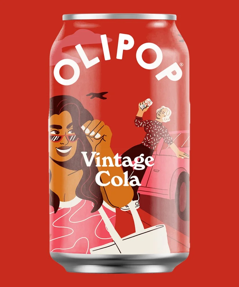 Olipop fictional soda package illustration