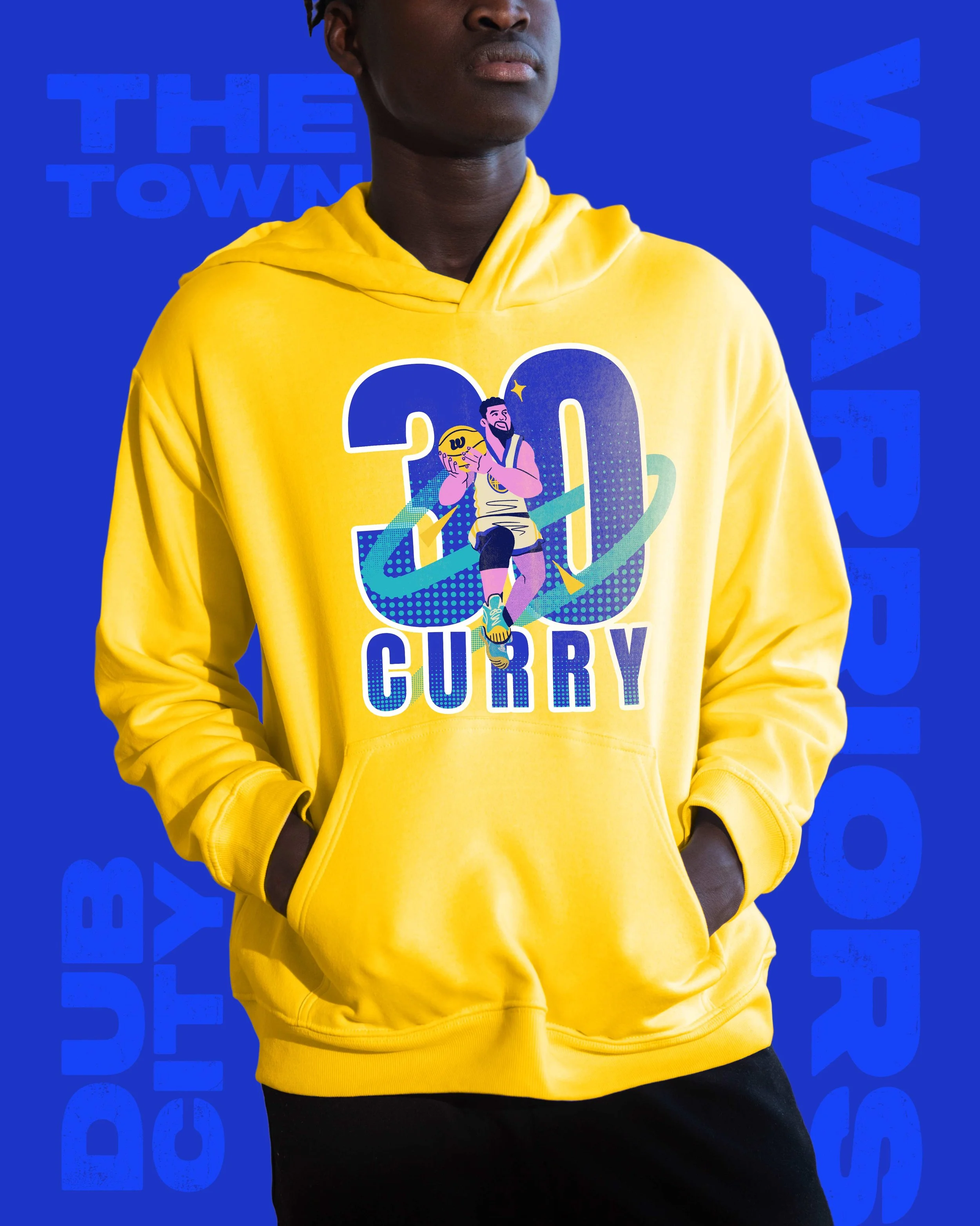 Passion project mockup of a hoodie with an illustration of Steph Curry on it