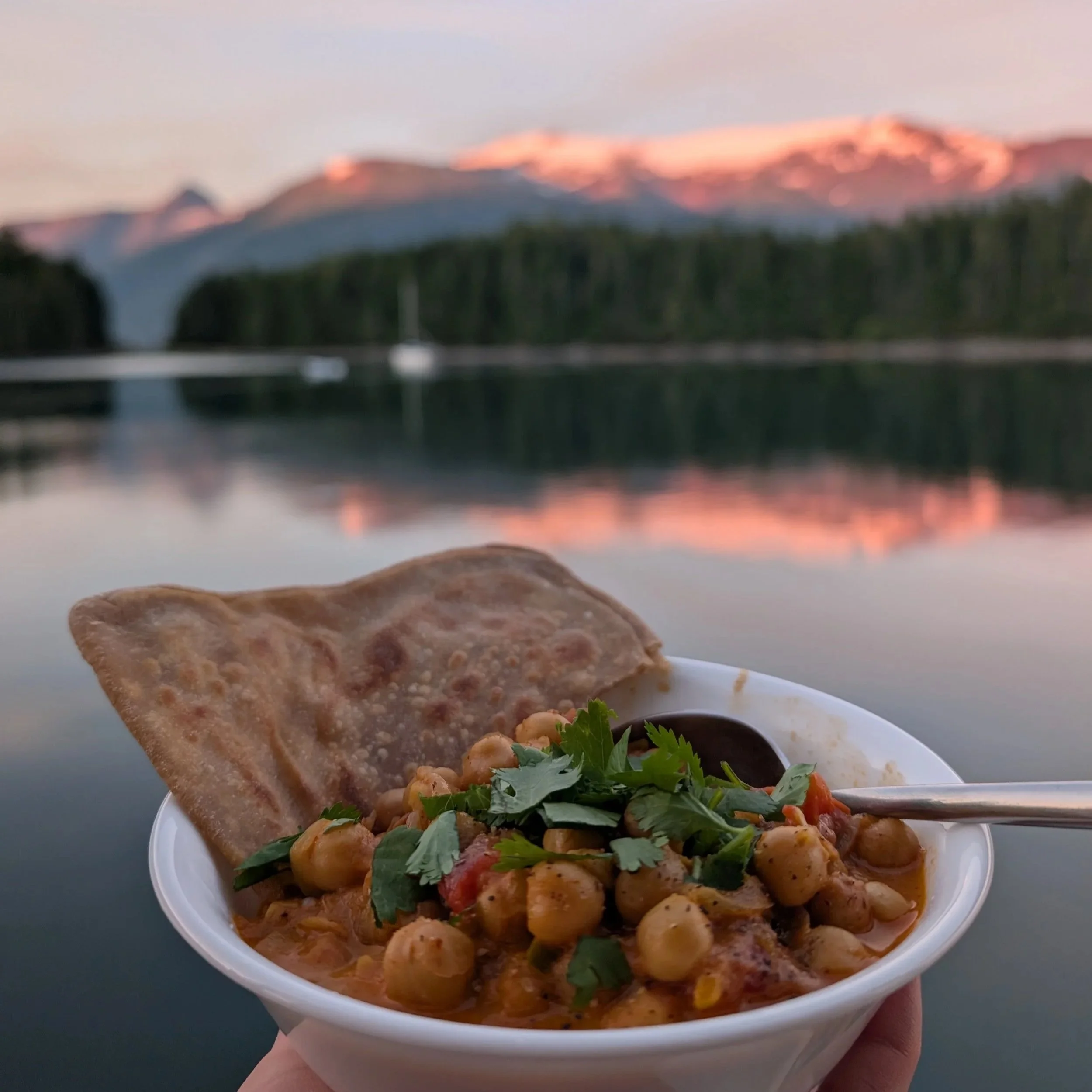 Chana masala during alpenglow.