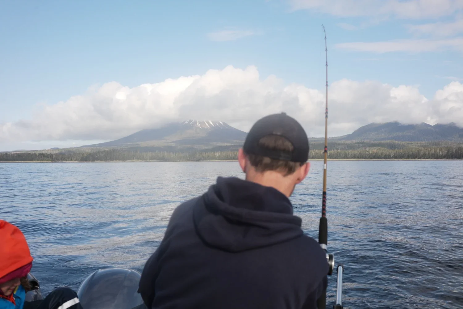 fishing in front of mt edgecumbe