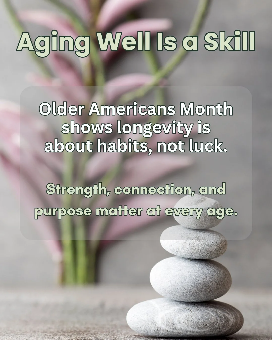Aging well isn&rsquo;t luck&mdash;it&rsquo;s lifestyle.

Strength, connection, and purpose matter at every stage.

What you do today shapes how you live tomorrow.

Future Self Reflection;  Write a letter from your 70-year-old self about what matters 
