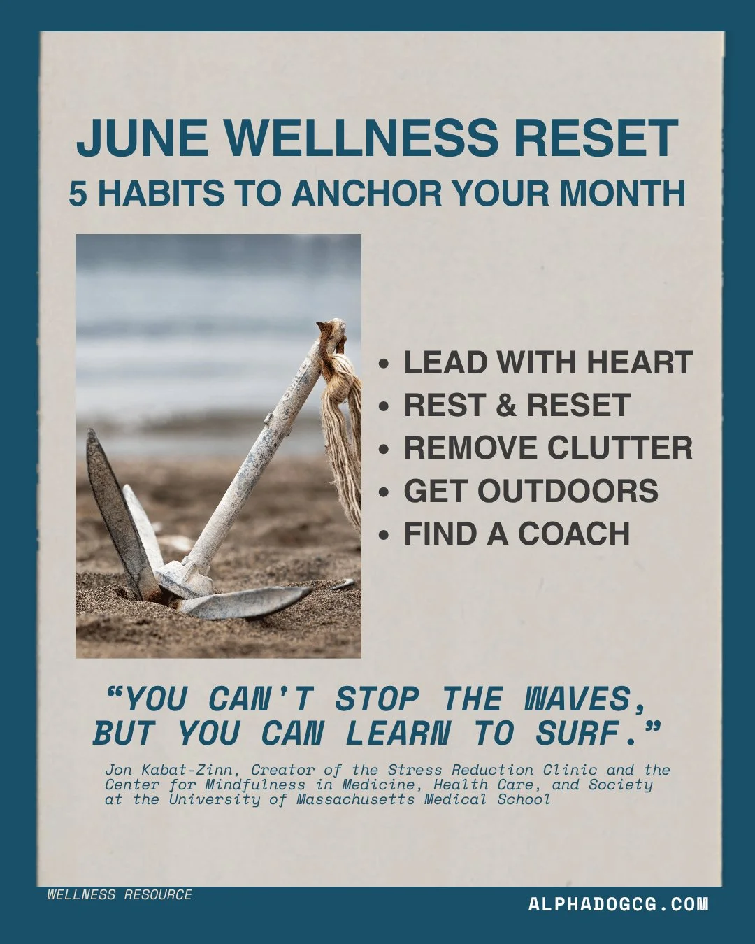If you aren&rsquo;t hitting your goals, then you may consider a reset during the month of June.  When life comes crashing down on you, just take it one step at a time - one wave at a time!  Pick one habit to anchor your purpose-driven self today!  Wh