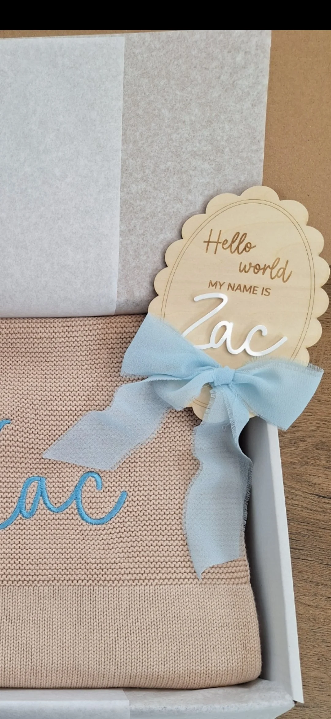 Wood name plaque with ribbon