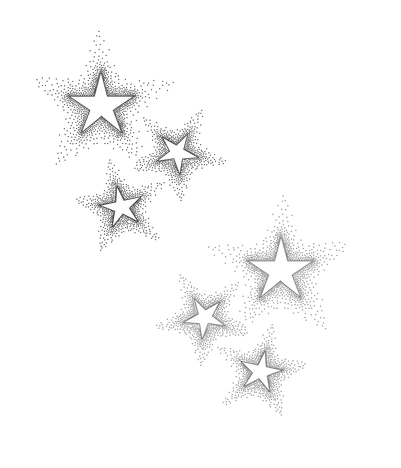 Line drawing of scattered stars in various sizes and shades of black.