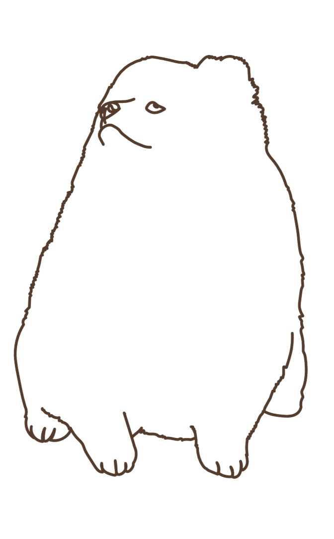 Line drawing of a bear with one hand raised to its snout.
