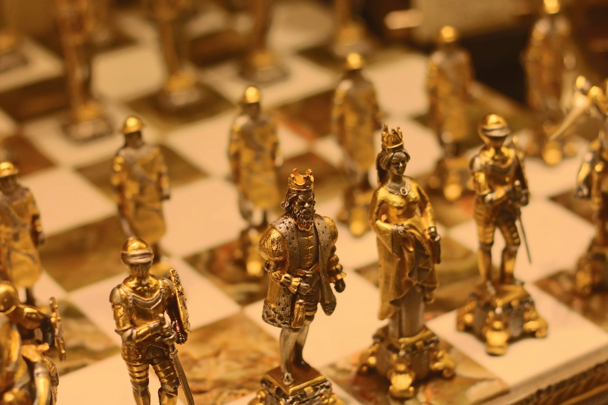 A golden chess set