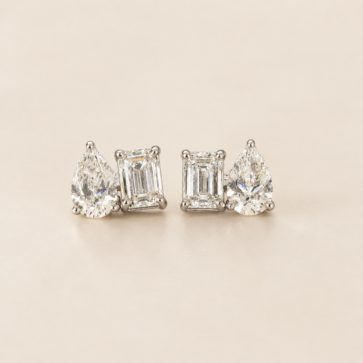 Eleanor Pear & Emerald Lab Diamond Earrings
