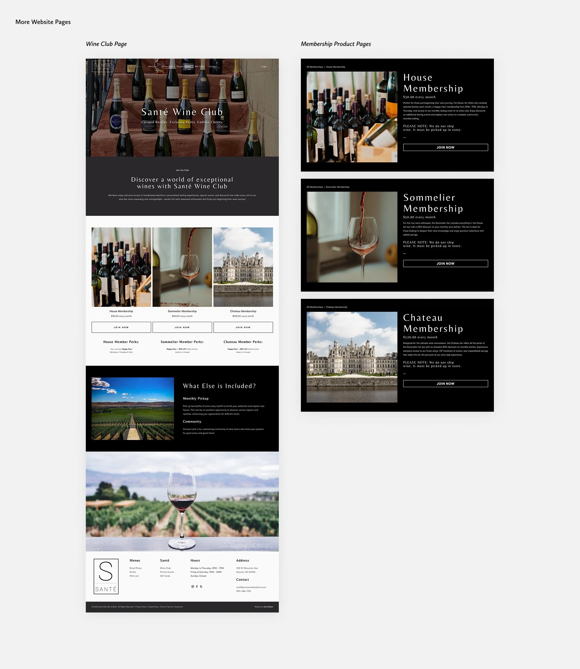 Wine Club House, Sommelier, & Chateau Membership product pages Santé Wine Bar & Bistro