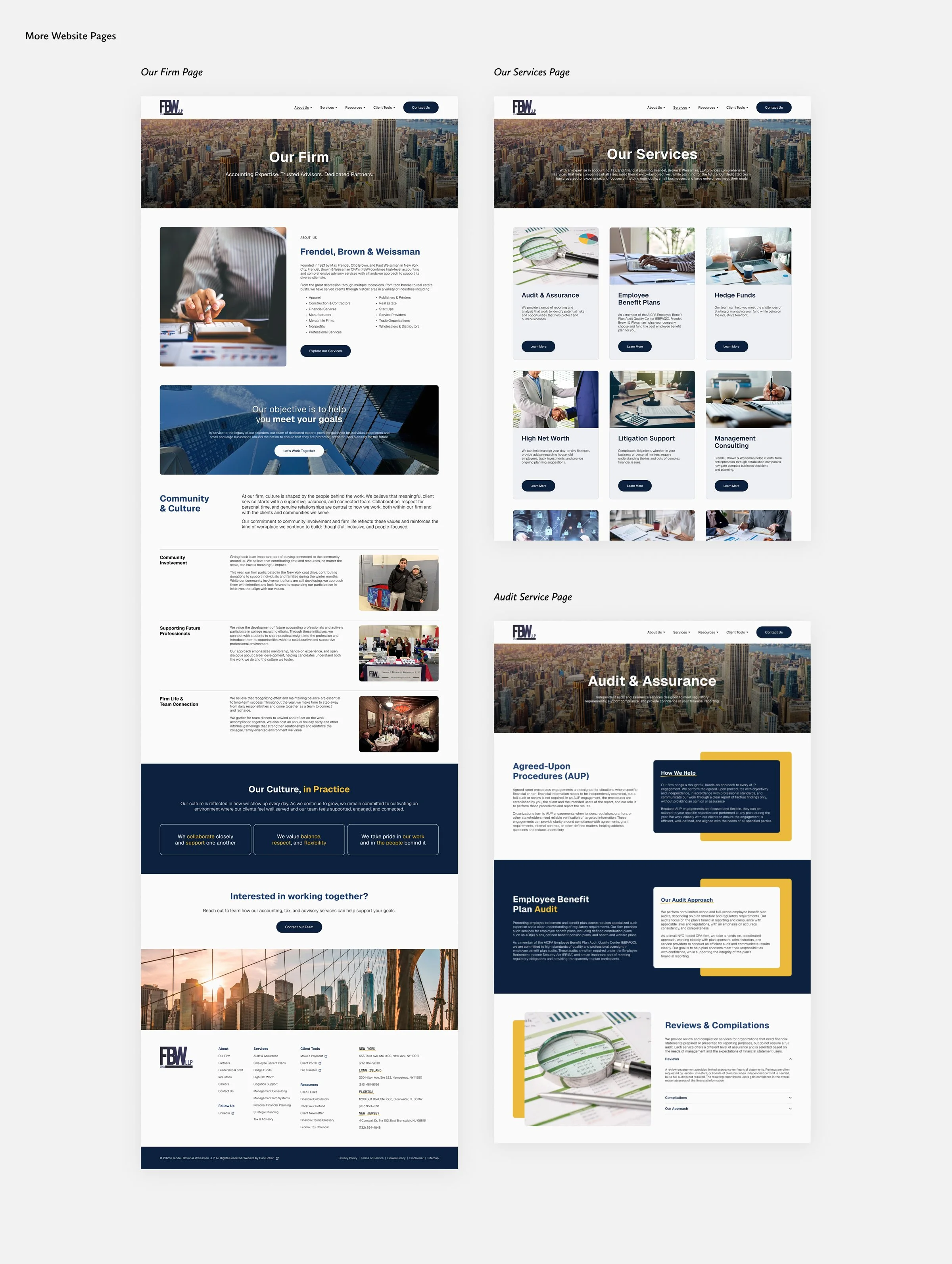 Firm Overview, Services, Audit pages Frendel, Brown & Weissman CPAs