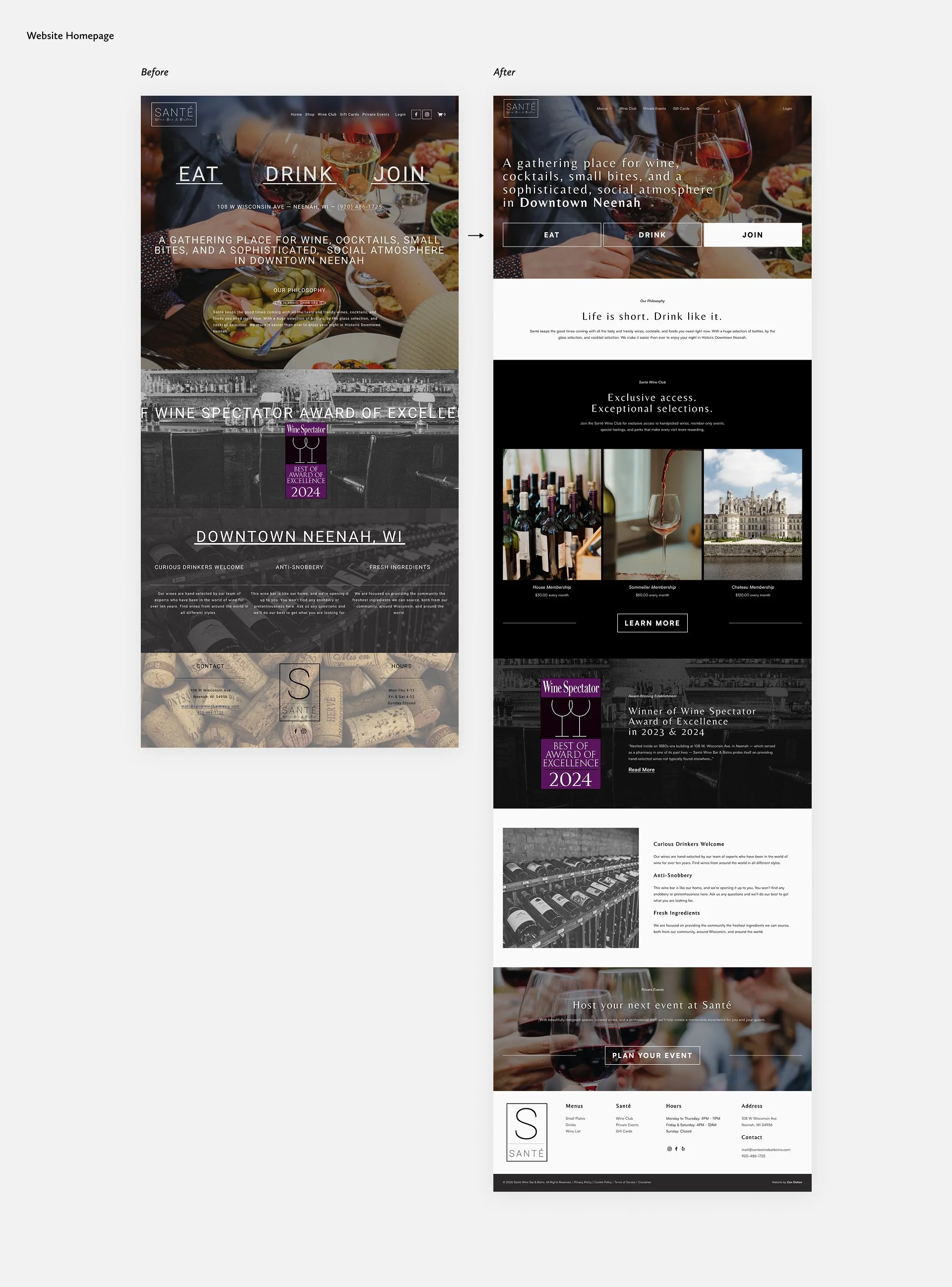 Desktop Homepage Before After Santé Wine Bar & Bistro