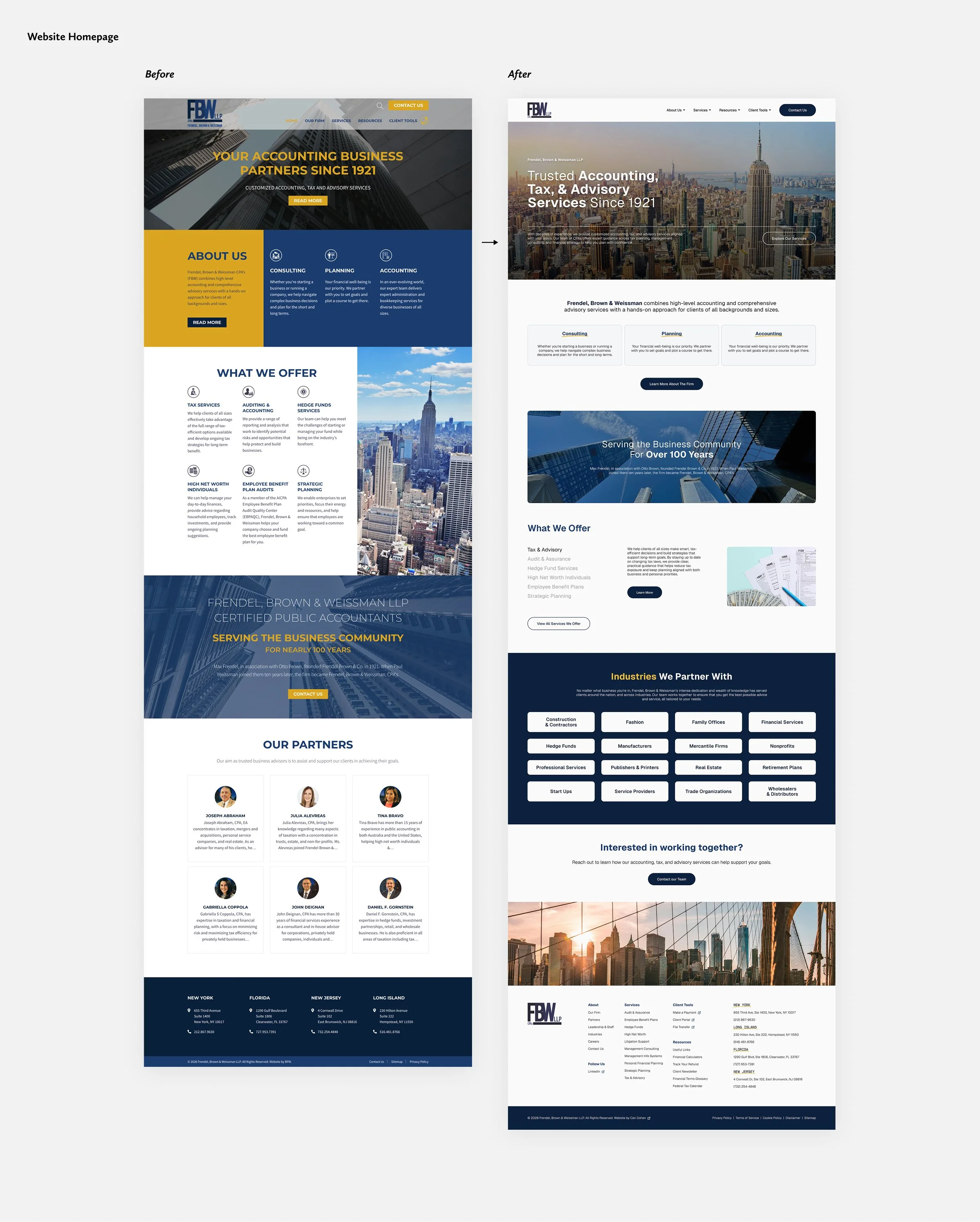 Desktop Homepage Before After Frendel, Brown & Weissman CPAs
