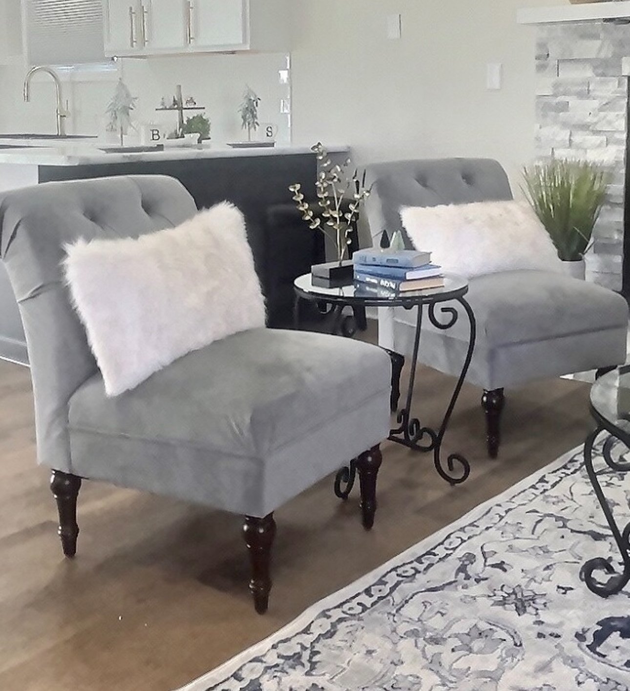 Grey Velvet Armless Side Chair