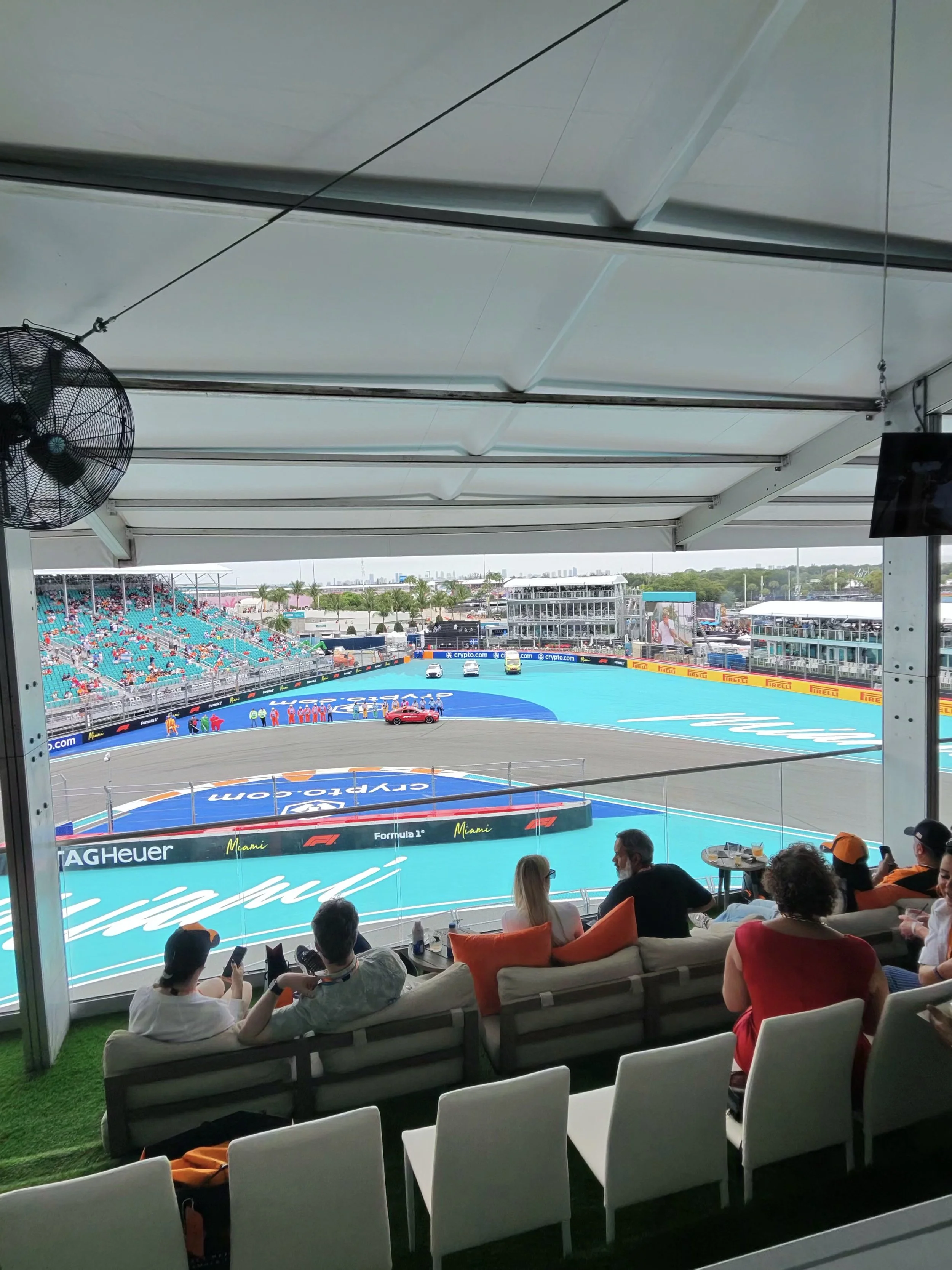 View of the race track from the hospitality suite at the Miami Grand Prix, Formula 1, Miami 2026