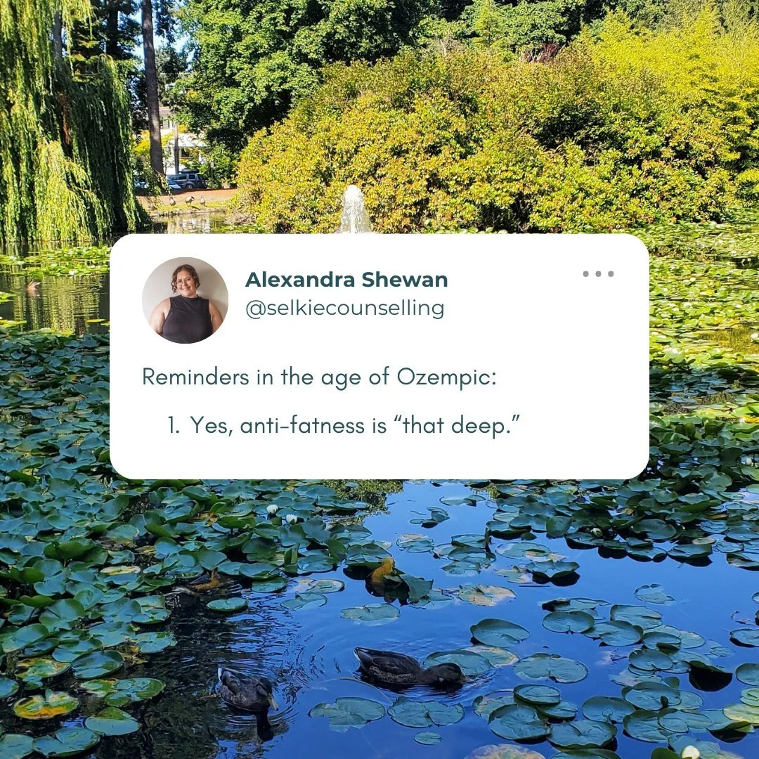 The internet has been pissing me off lately. 
I had to take a TikTok break 🤡

Reminders in the age of Ozempic:
1. Yes, anti-fatness is &ldquo;that deep.&rdquo;
2. Fat people asking to be included in your progressive/liberatory lens is not tone polic