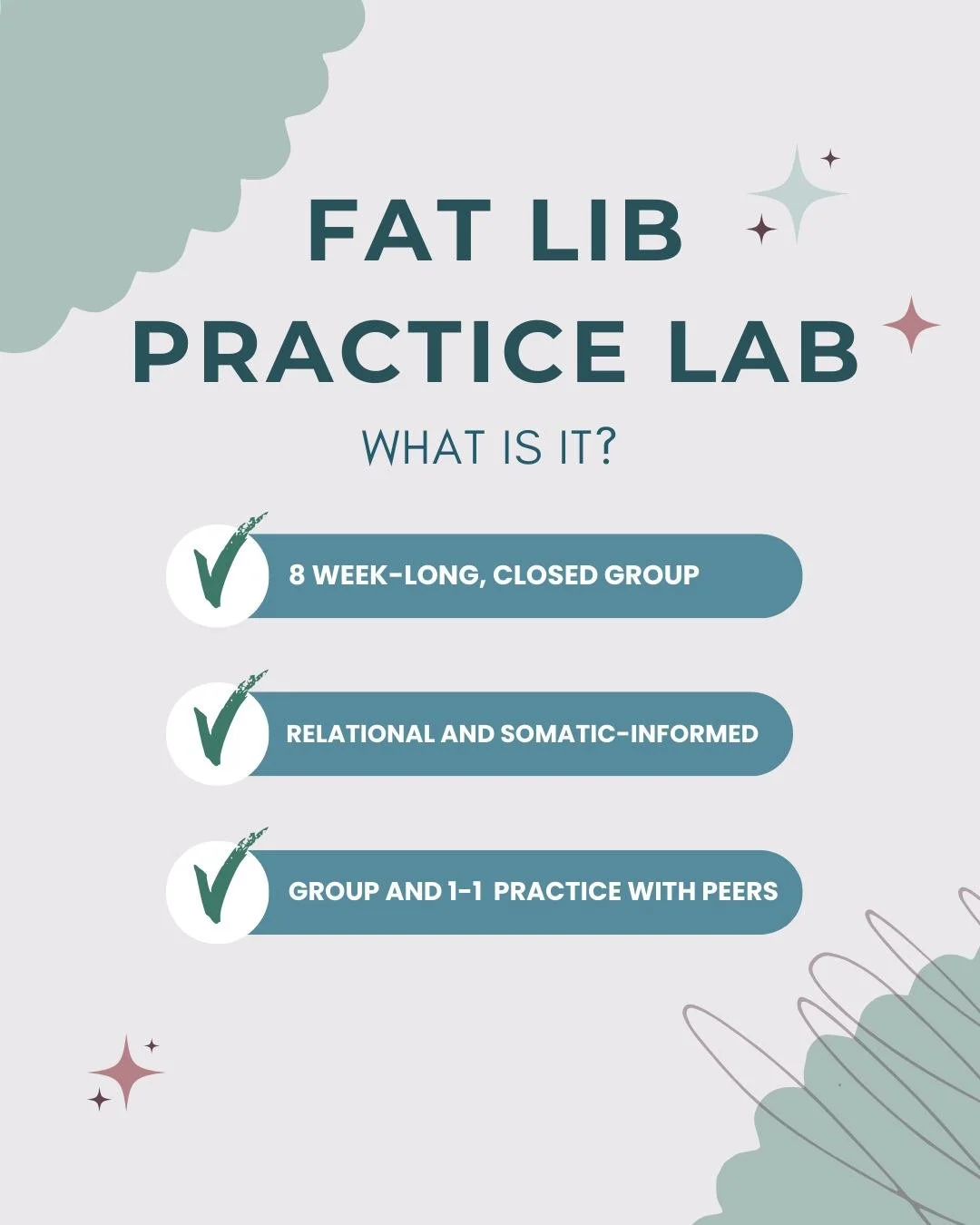 You get to be a person, not just a practitioner, here. 

Join us in this intimate and safety-building space to deepen your understanding of anti-fat bias, identify where you&rsquo;re stuck in your practice, and receive support from a group of values-