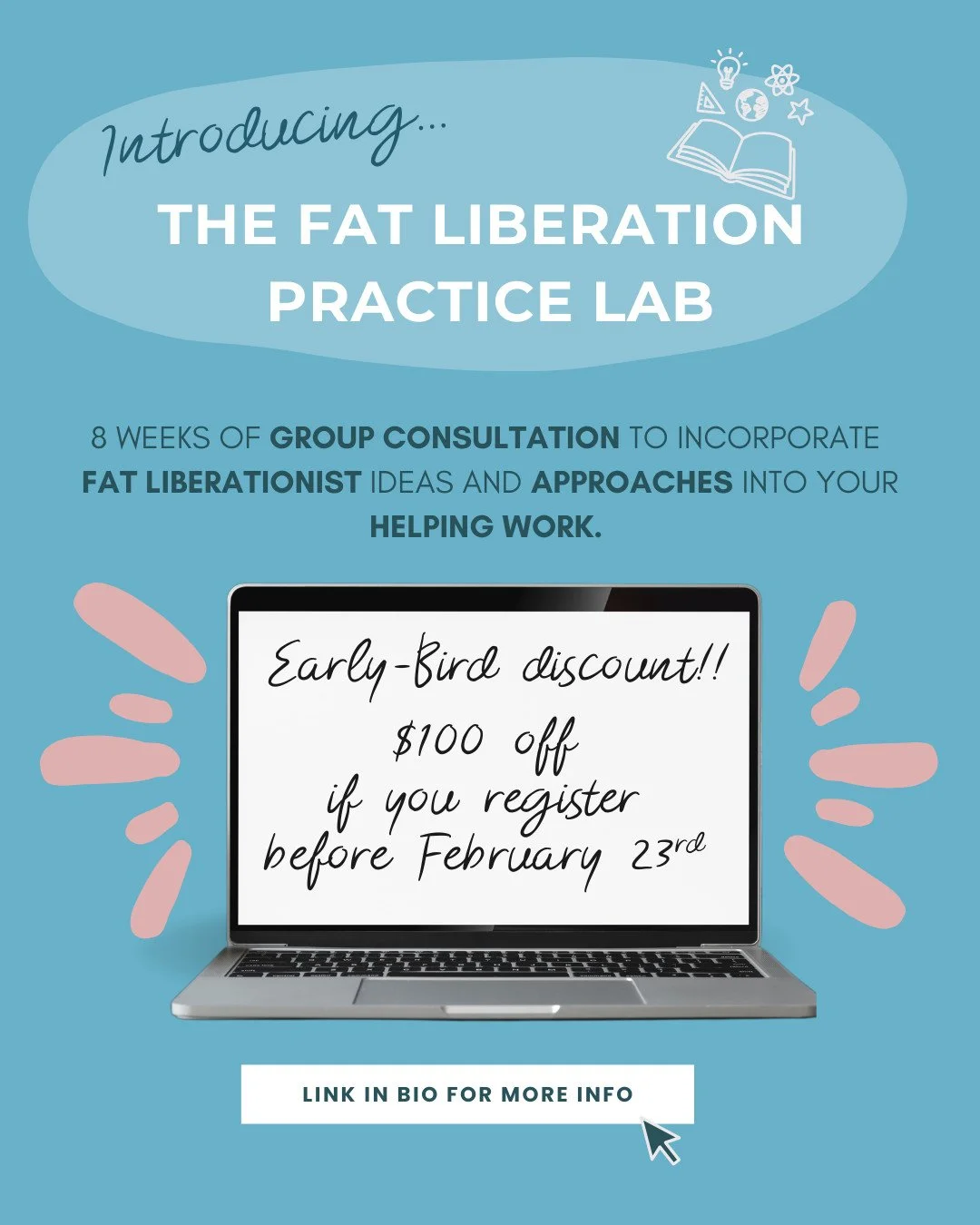 Registration closes March 1st, but get $100 off if you apply before Feb 23rd 💸

Not only do you get 8 weeks of facilitated group support, but registration also includes an hour of 1-1 consultation time with either Alli P or Ali S: 17 hours of consul