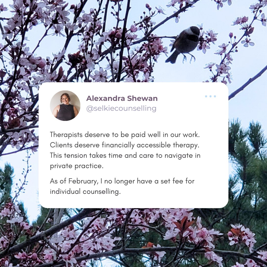 My WASP ancestors don't want me to talk about money, so let's goooo!

I've been consulting with my supervisor, peers, my partner, and friends to bring my practice more into values alignment over the last 6 months. Equity is at the centre of this, for